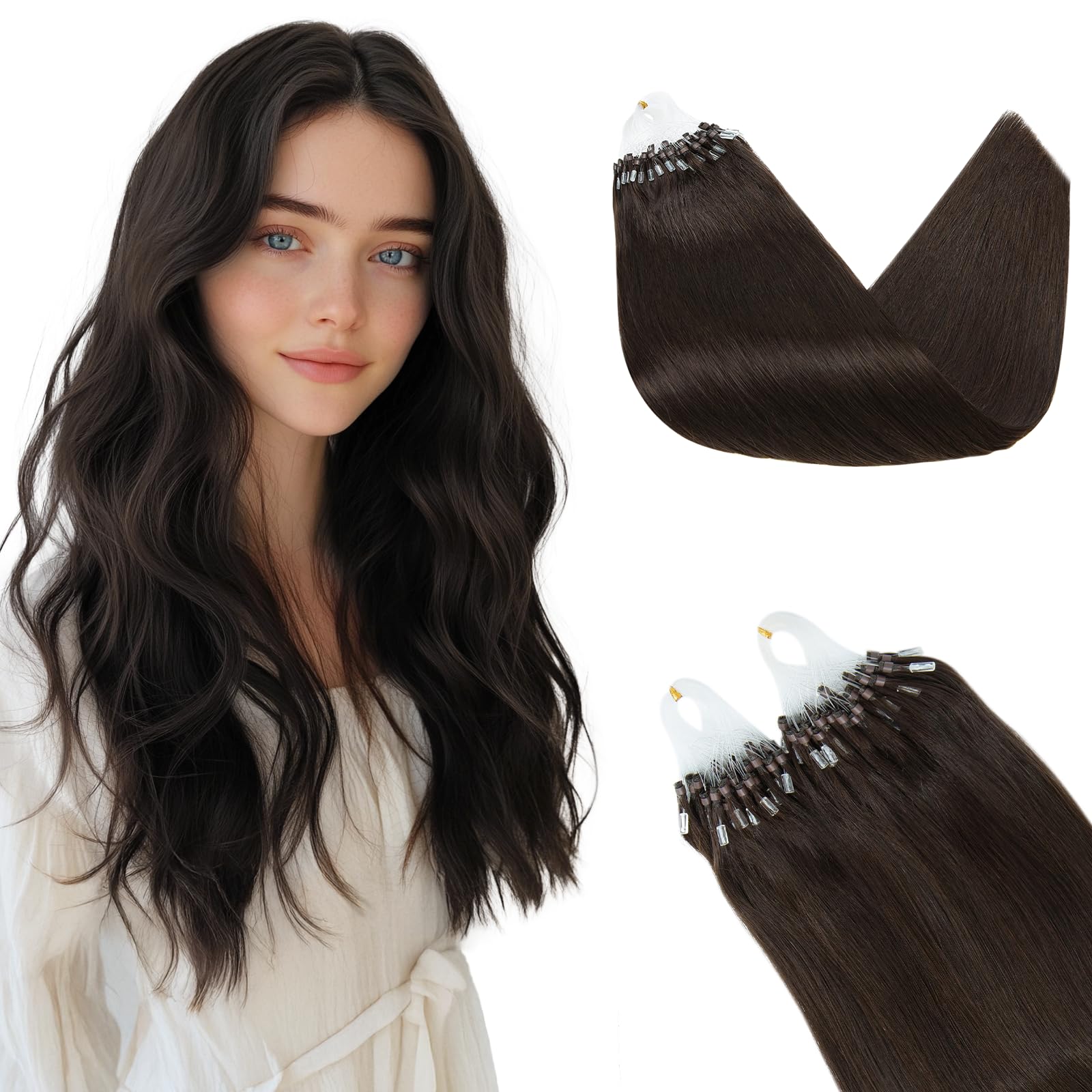 Rich Choices 14 Inch Dark Brown Micro Loop Hair Extensions - 50 Strands/Pack Real Remy Human Hair with Micro Rings | Straight Hair Extensions for Length & Volume | Perfect for Weddings, Parties & Daily Styling