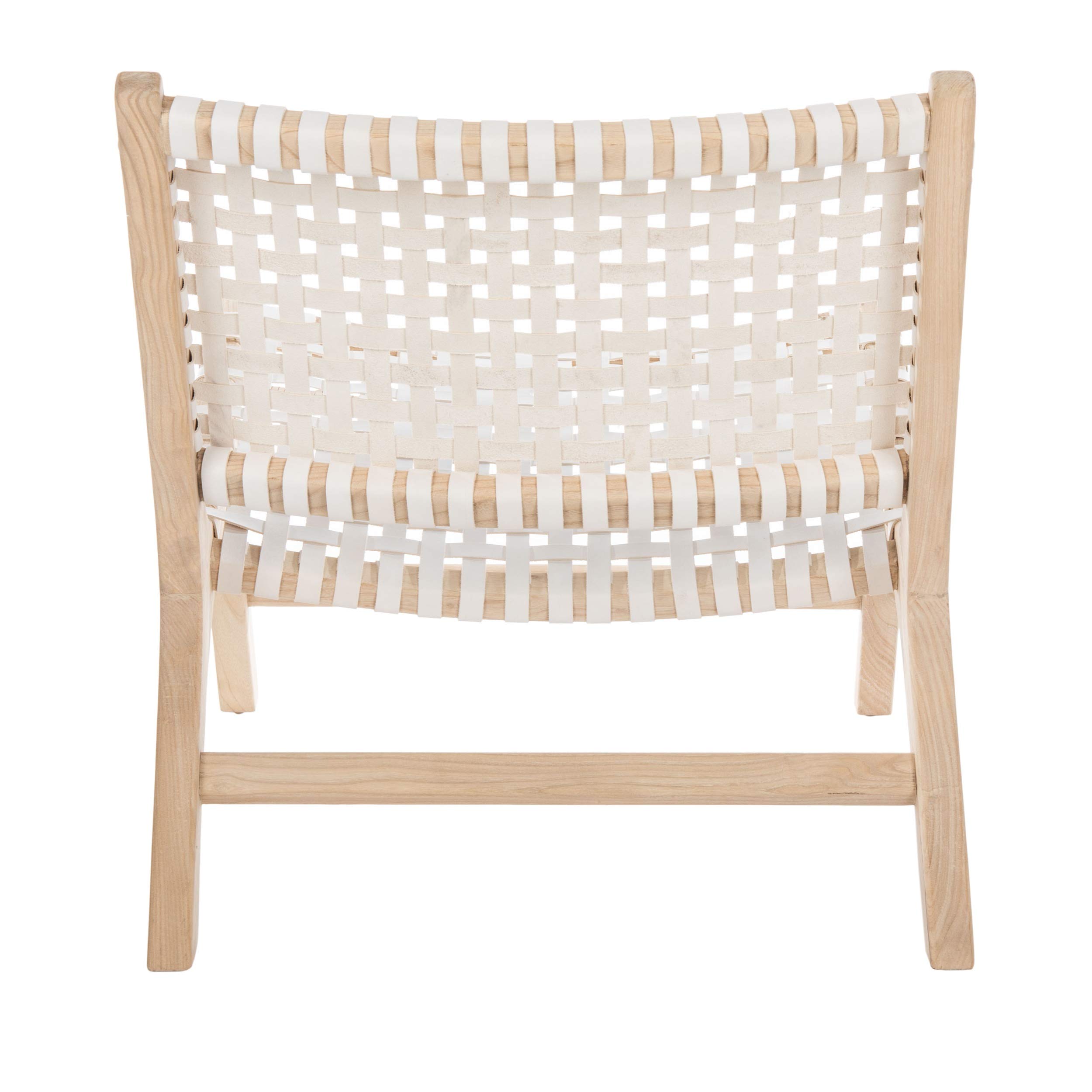 Safavieh Home Luna Natural & White Leather Woven Accent Chair - Modern Living Room, Bedroom, Office Decor - Stylish Seating for Home & Workspace