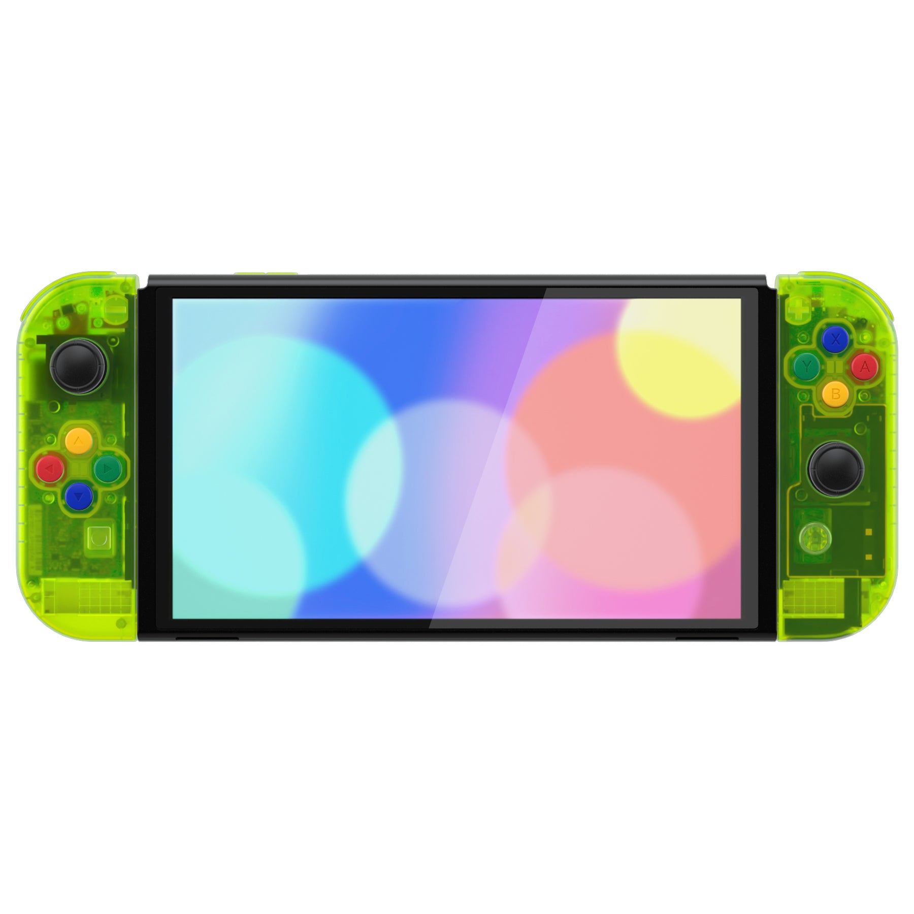 ExtremeRate Clear Lime Green Full Shell Replacement Kit for Nintendo Switch OLED - DIY Back Plate, Kickstand & Joy-Con Controller Housing with Colorful Buttons | Gaming Accessories for Enhanced Customization & Protection