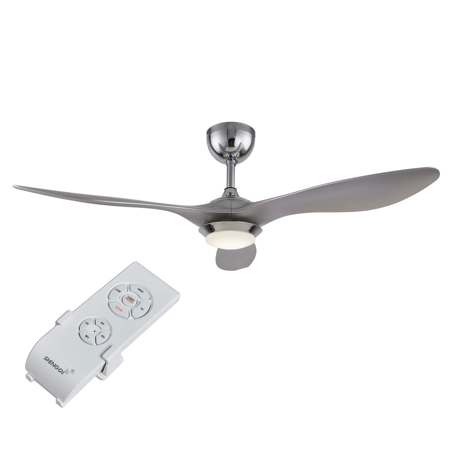 48 Inch Ceiling Fan with LED Light Kit - 3 Blades, Remote Control, Noiseless Reversible Motor, 3-Color Temperature - Silver - Perfect for Living Room, Bedroom & Office Spaces