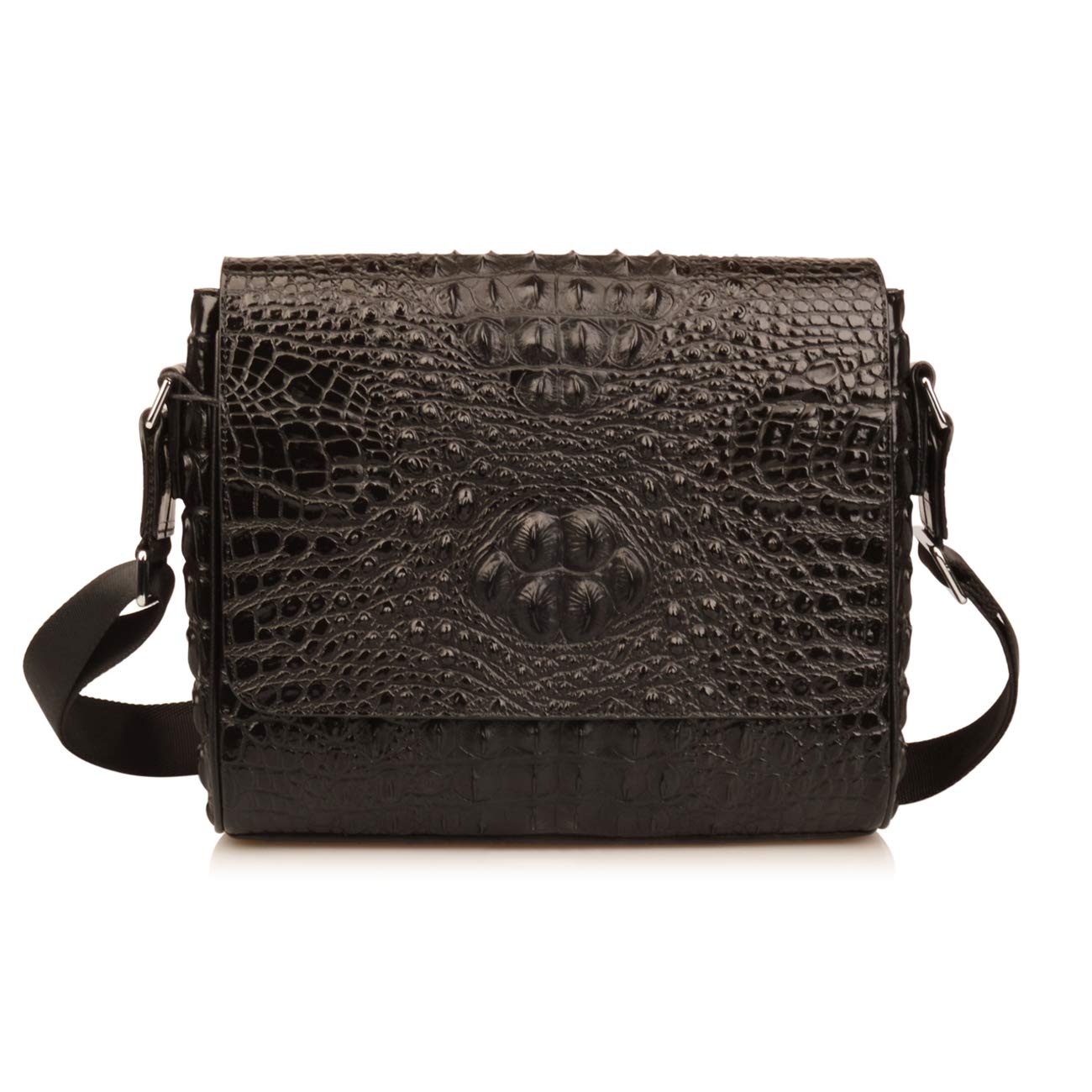 Ainifeel Men's Crocodile Embossed Genuine Leather Messenger Bag - Stylish Shoulder Bag for Work, Travel & Daily Use