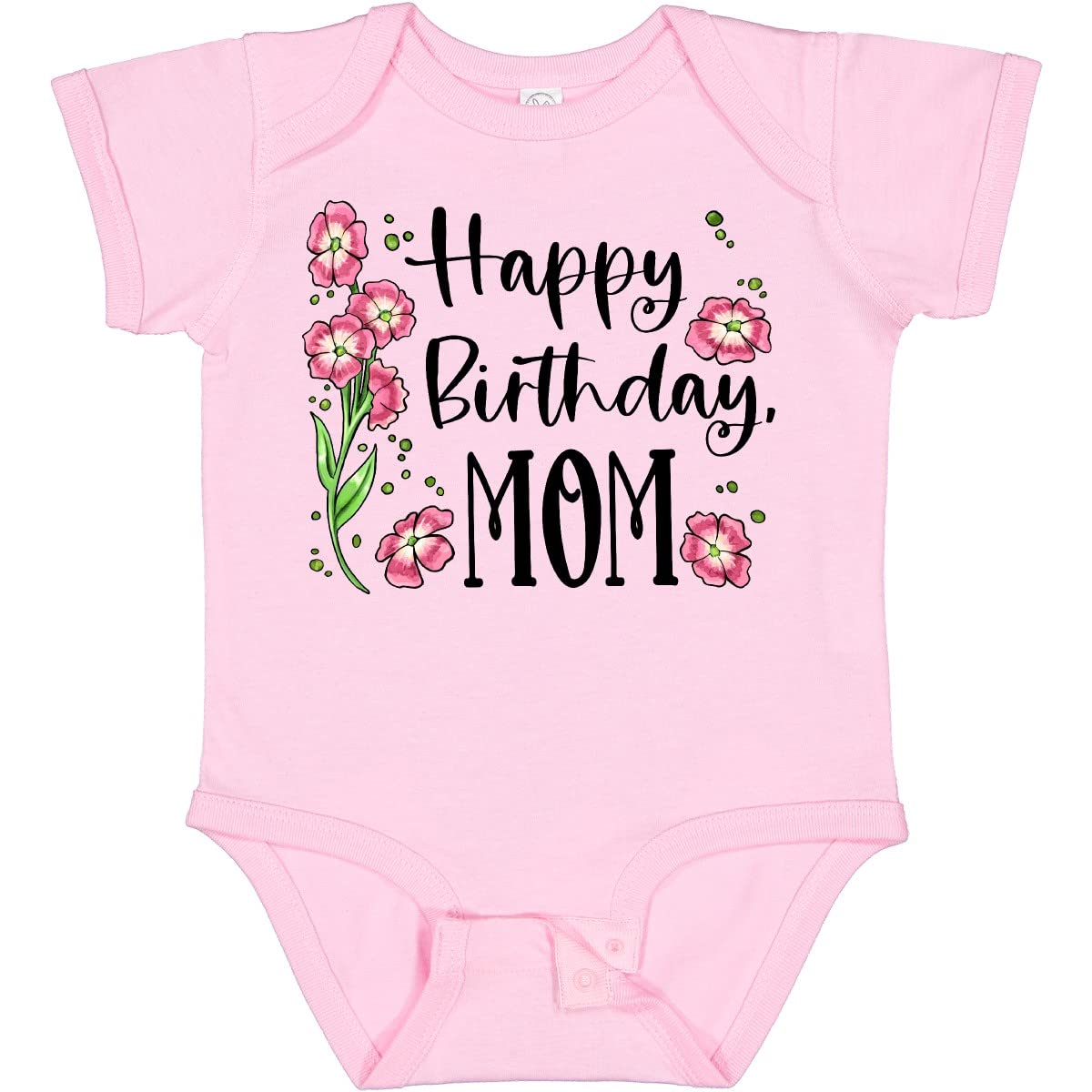 Inktastic Happy Birthday Mom Pink Floral Baby Bodysuit - Cute Outfit for Baby Girls Birthday Party & Photo Shoots