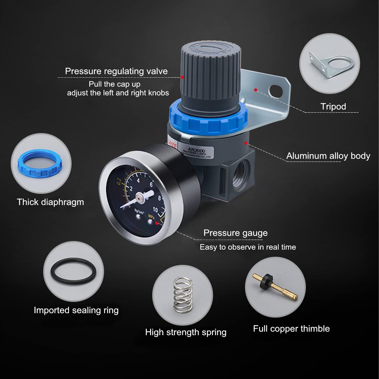 Mini Air Pressure Regulator with Gauge 1/4-Inch NPT Thread (0-145PSI) - Precise Air Control Valve for Air Compressors, Pneumatic Tools & HVAC Systems - Workshop, Garage & Industrial Use