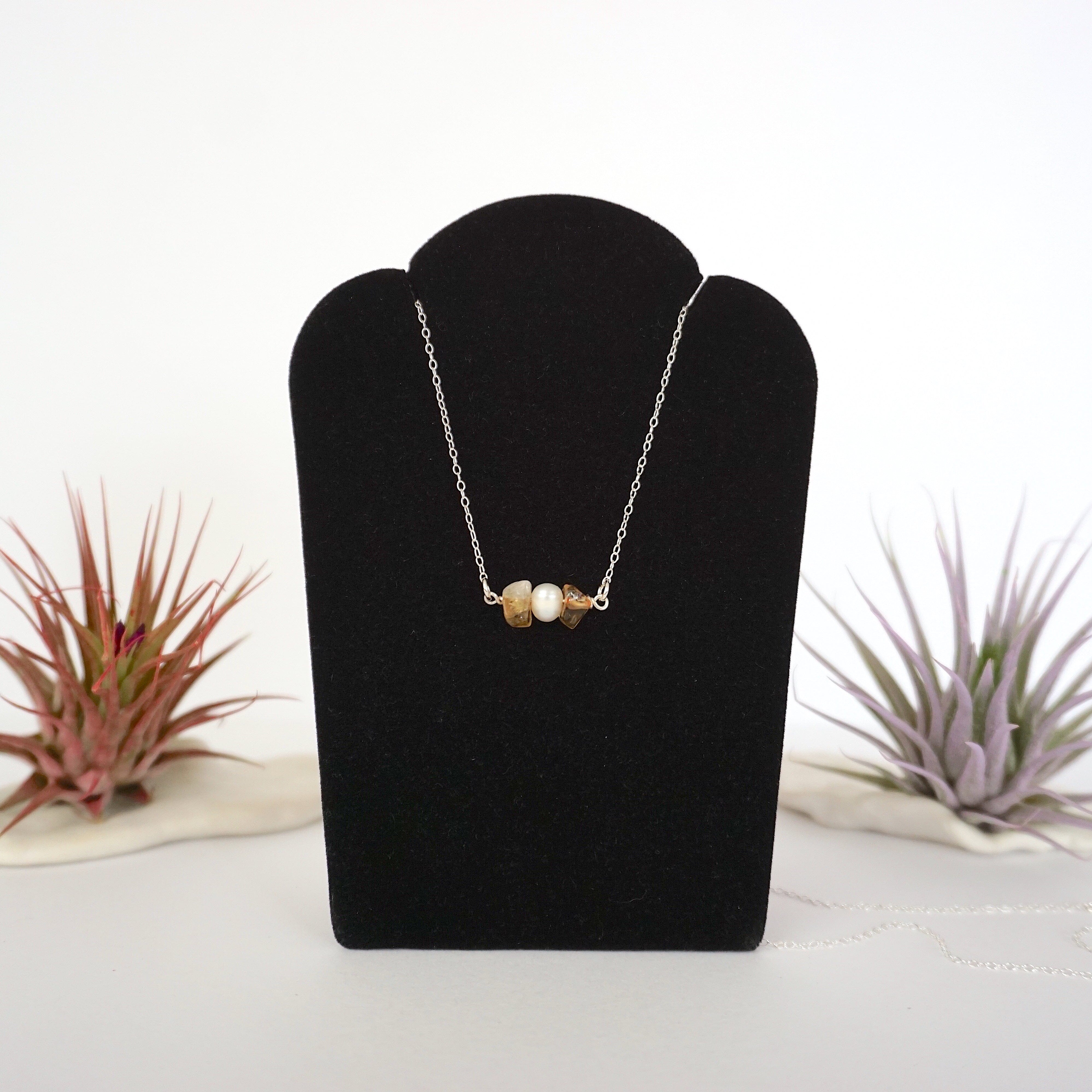 Natural Citrine & Pearl Charm Necklace | Elegant Jewelry for Women | Perfect Gift for Birthday, Anniversary & Special Occasions
