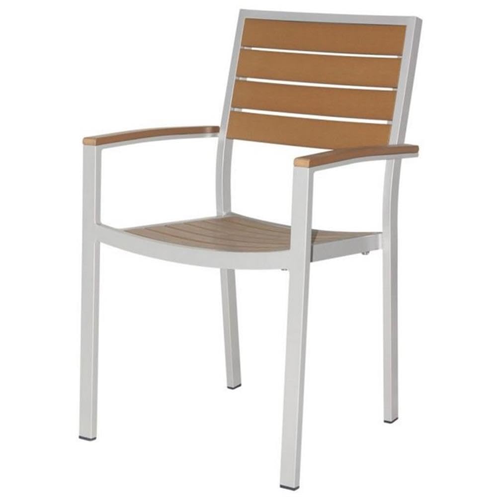 Premium Napa Aluminum Dining Arm Chair - Silver Frame with Teak Seat & Back - Perfect for Indoor & Outdoor Dining, Kitchen, Patio, and Restaurant Use