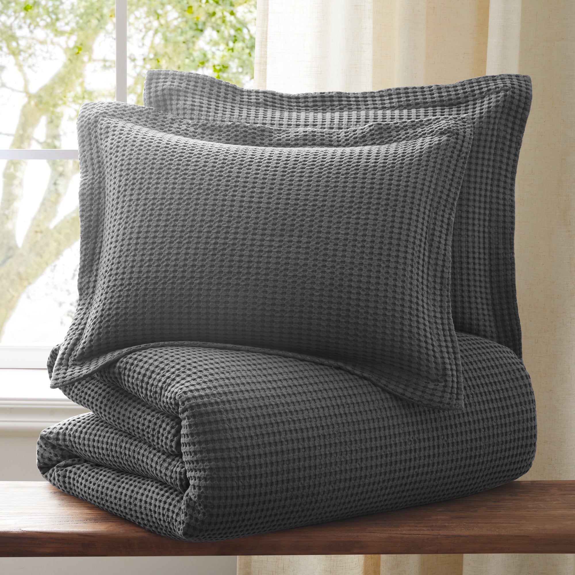 Mills Waffle Duvet Cover Set - Soft Textured Bedding for Cozy Comfort - Perfect for Master Bedroom, Guest Room & Dorm Decor