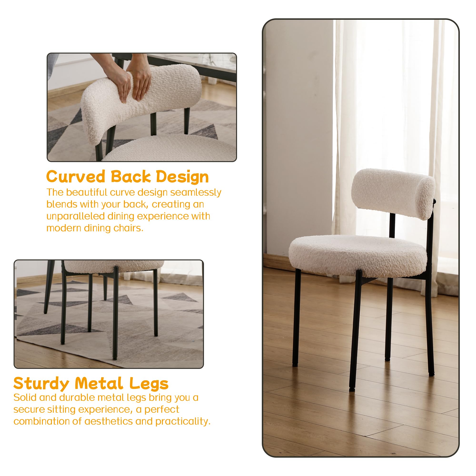 EDWELL White Dining Chairs Set of 2 - Modern Mid Century Kitchen Chairs with 3.94