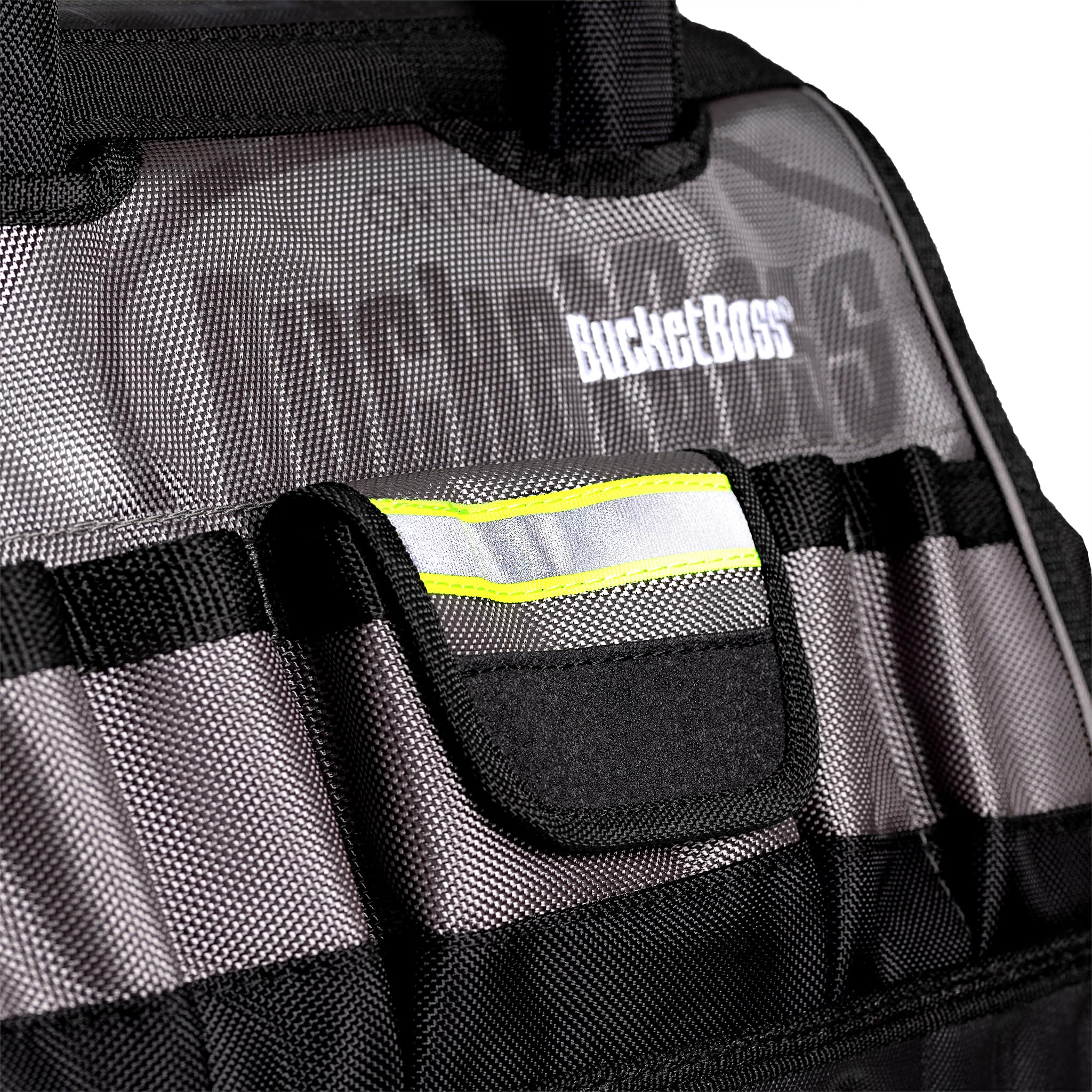 Bucket Boss 14 HV Pro Tool Bag - Professional Series (65114-HV) Grey & Black 14 Inch Heavy Duty Tool Organizer for Electricians, Contractors & DIY Home Improvement Projects