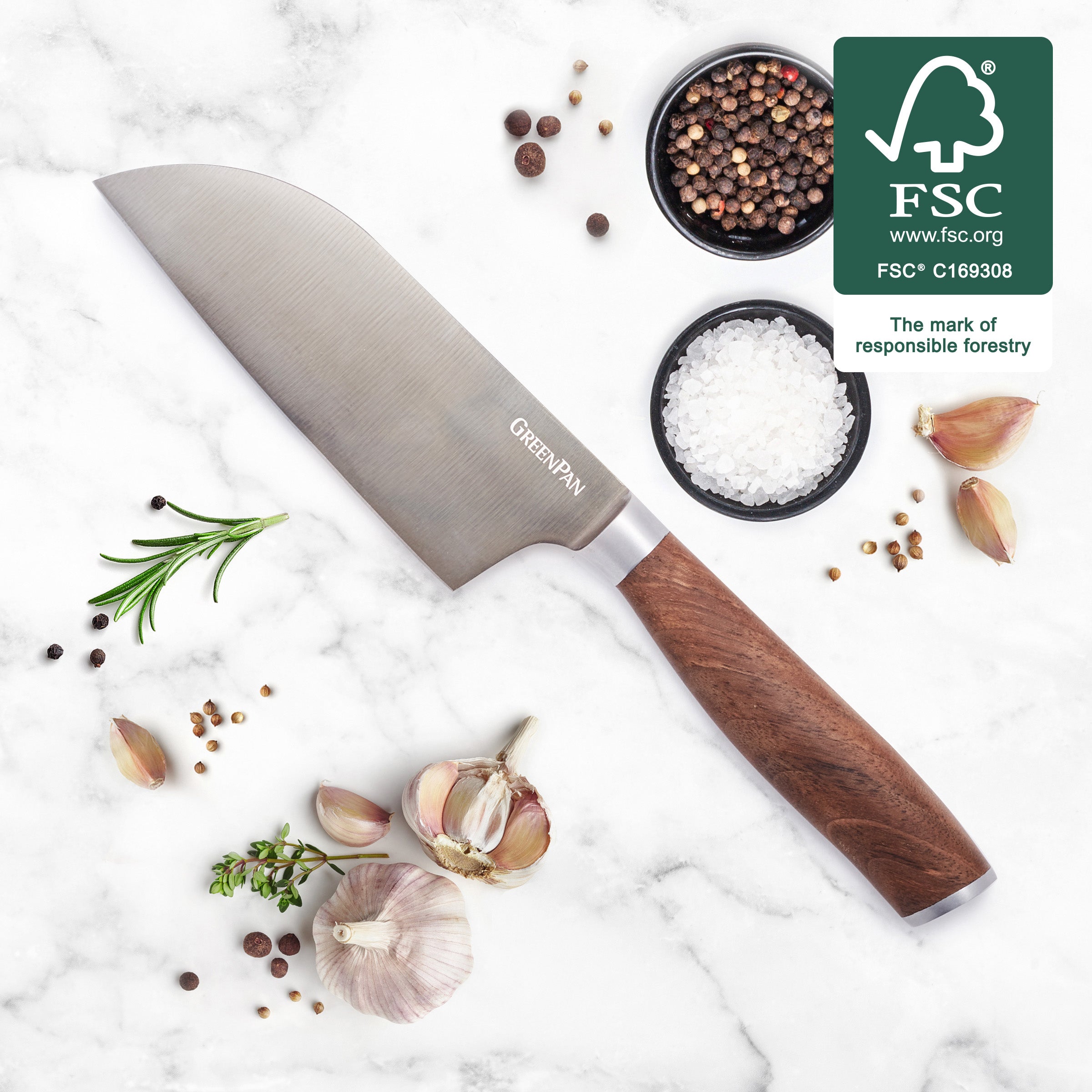 Premium Titanium 5-Piece Small Santoku Knife Set with Walnut Handle - Perfect for Home Cooking, Professional Chefs & Gift Giving