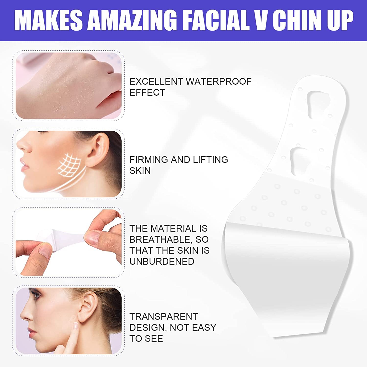 Instant Face Lift Tape - Invisible Waterproof Elastic Wrinkle Lifting Patches for Face & Neck (40 PCS) | Reduce Double Chin & Tighten Skin | Perfect for Makeup, Special Events & Daily Anti-Aging Care