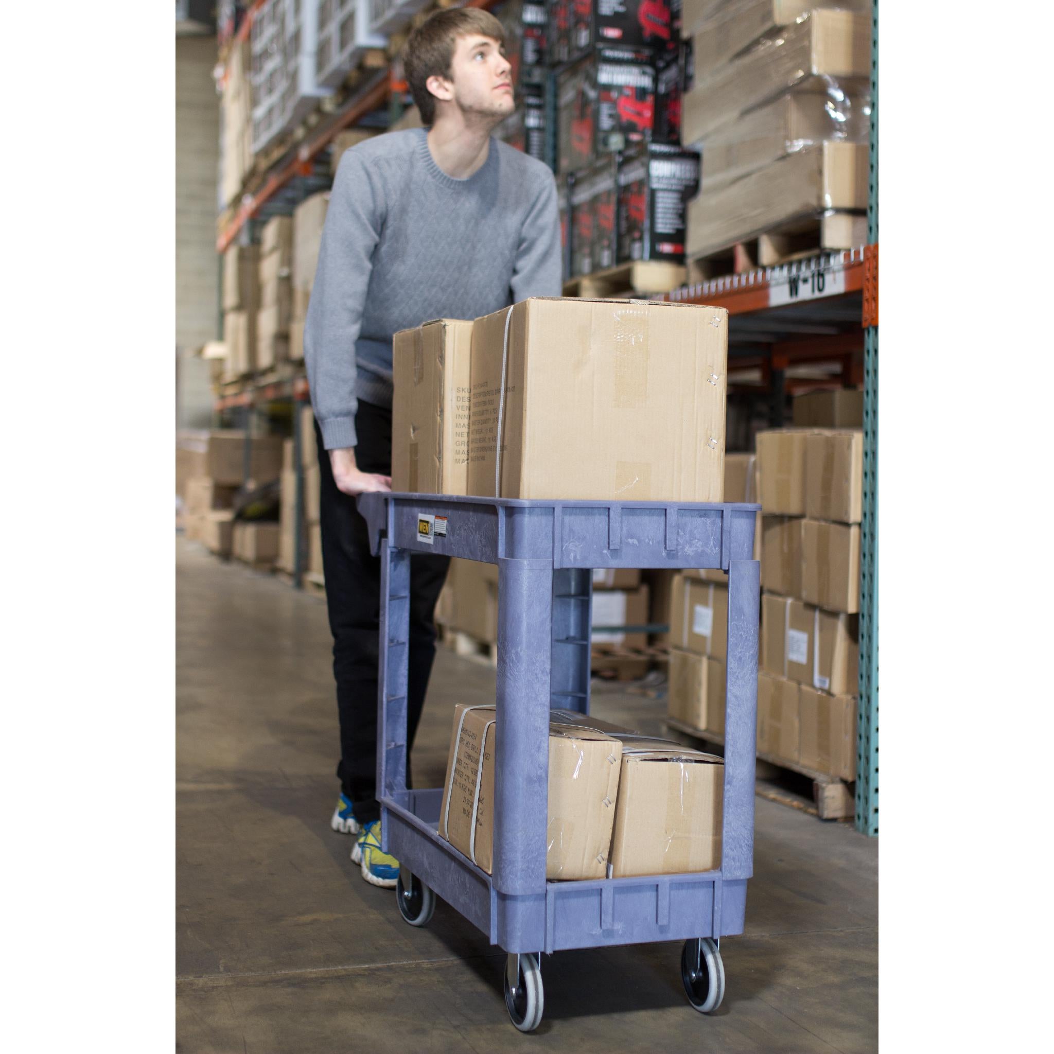 WEN 73002 Heavy Duty 500 lb Capacity 40x17 Inch Utility Service Cart - Perfect for Warehouse, Workshop & Home Organization