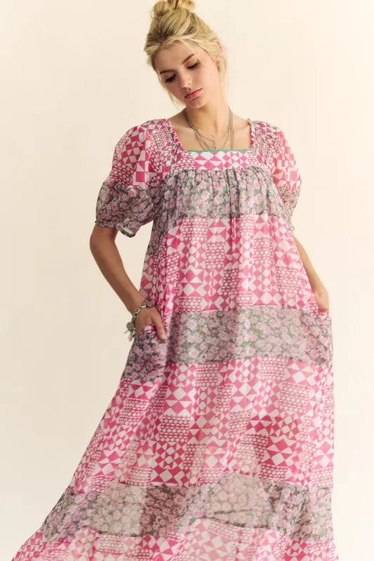 Floral Square Neck Puff Sleeve Maxi Dress for Women - Summer Boho Beach Wedding Guest Dress | Perfect for Vacations, Parties & Date Nights
