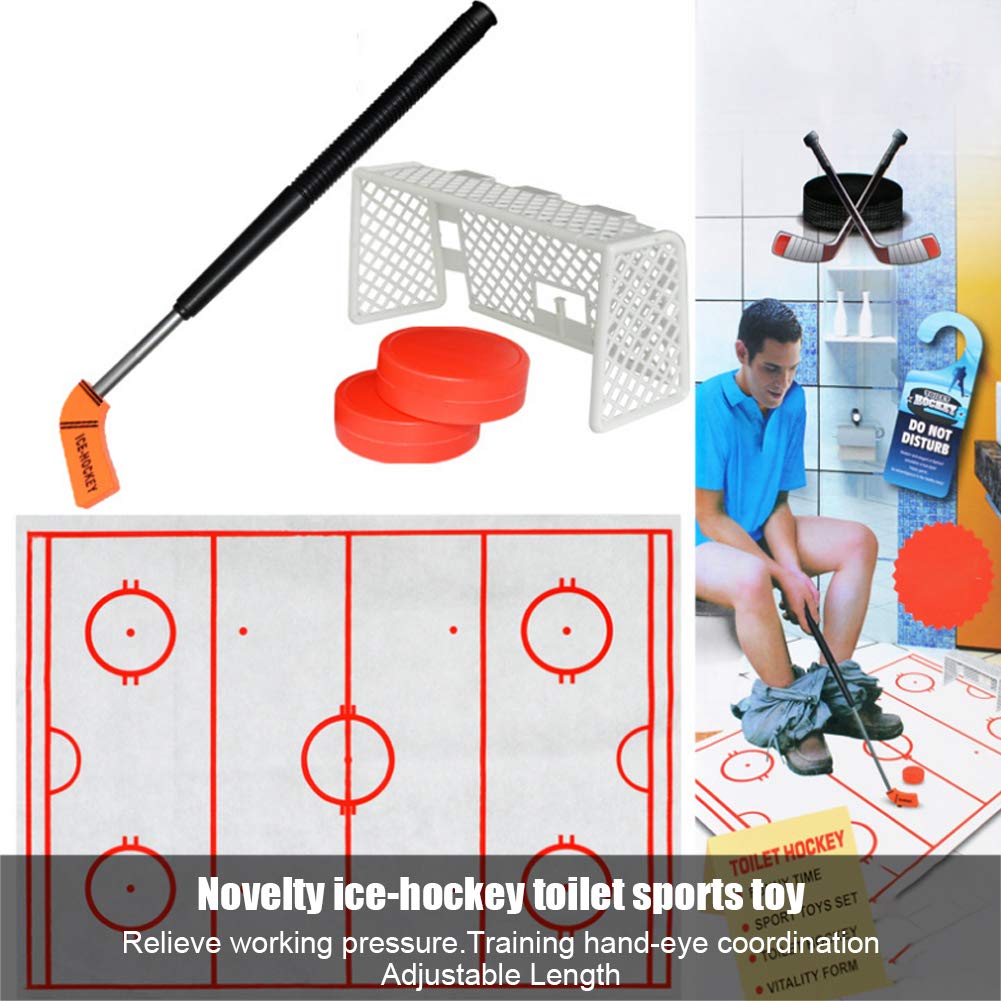 **Ice Hockey Toilet Toy Set - Durable Plastic Stress Relief Bathroom Game for Kids & Adults - Fun Hockey-Themed Bathroom Play for Stress Relief & Entertainment**