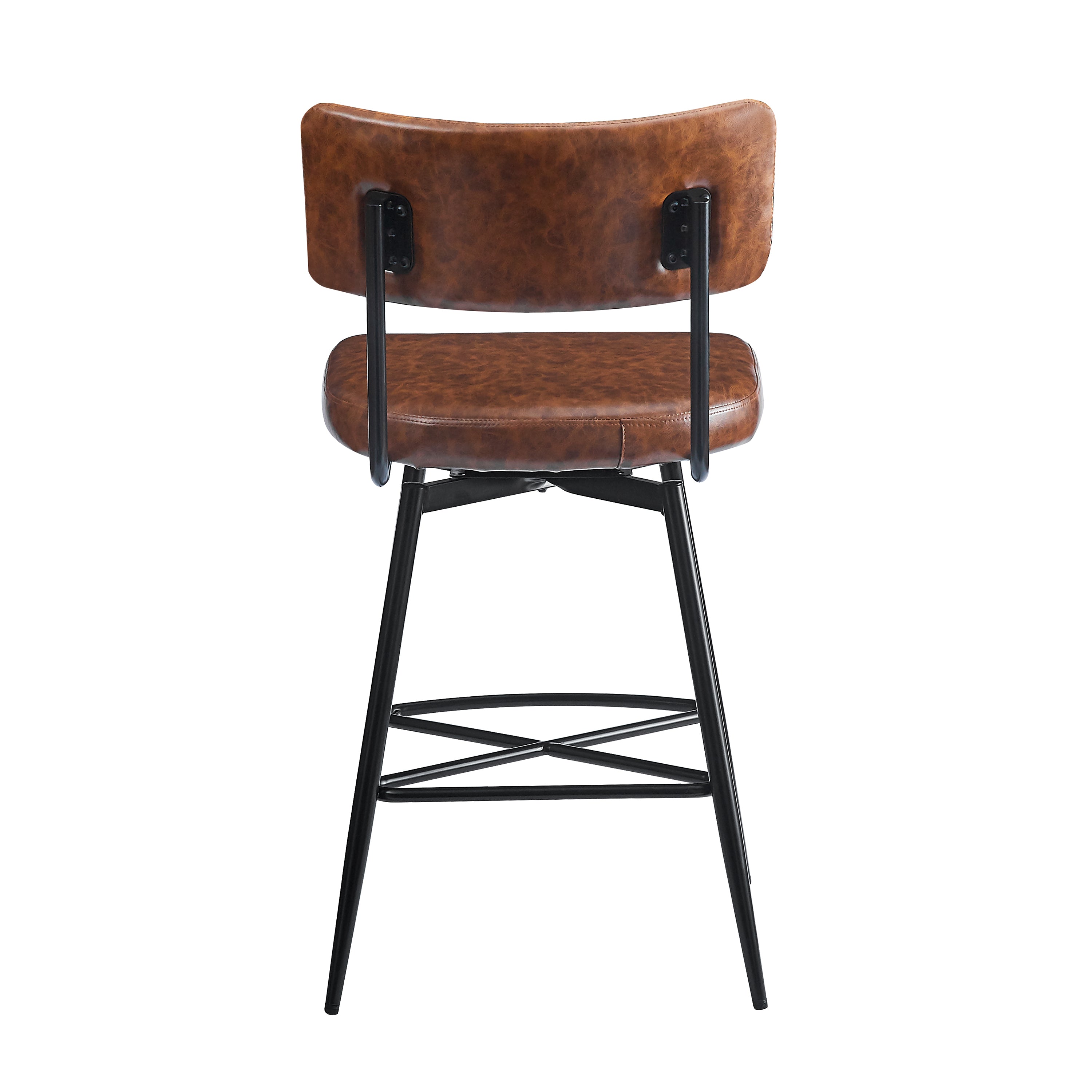 26'' Retro Swivel Counter Stools Set of 2 - Iron Frame & PU Cushioned Bar Stools for Kitchen Island, Breakfast Nook or Home Bar - Vintage Style Adjustable Height Stools
