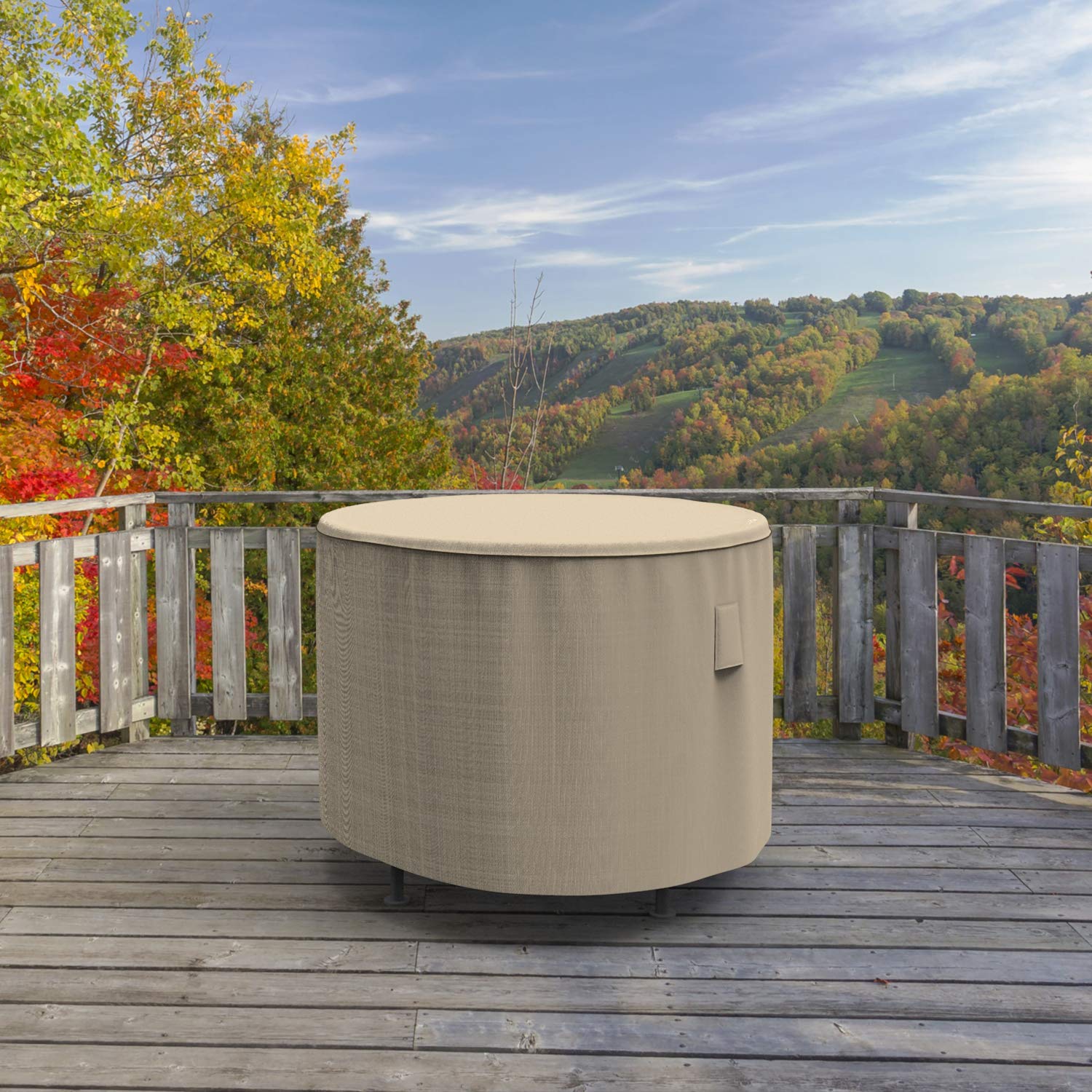 Budge NeverWet Mojave Round Patio Table Cover - Waterproof Outdoor Furniture Protector for Small Tables, Black Ivory, XS - Perfect for Patio, Deck, and Garden Use