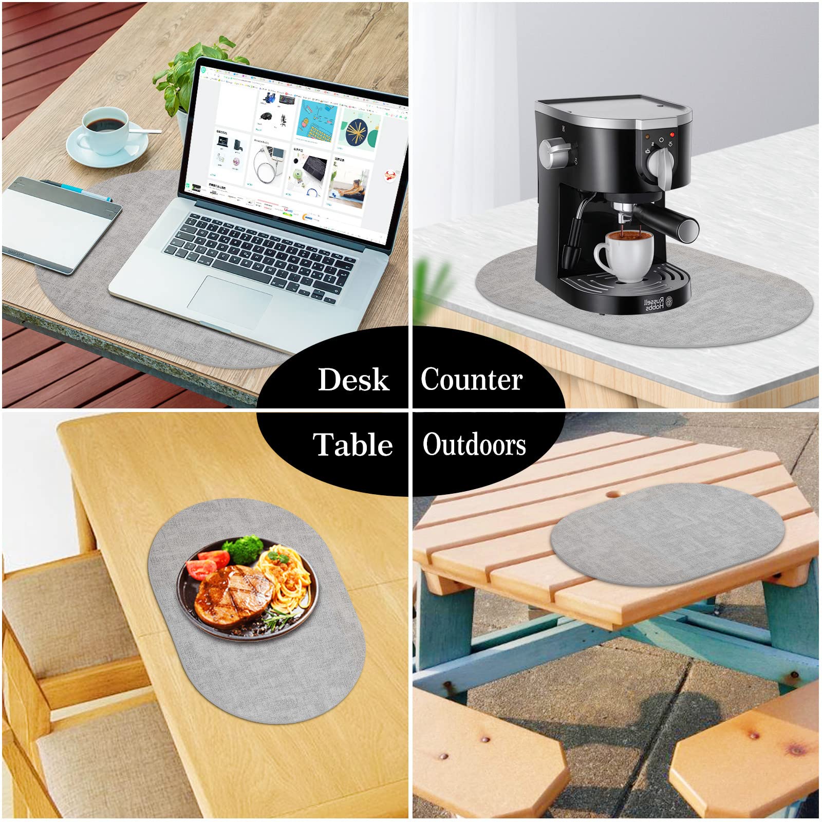 ANUNU Set of 6 Double-Sided Faux Leather Placemats - Heat Resistant, Waterproof, Non-Slip Dining Table Mats for Kitchen & Restaurant Use (Grey) - Perfect for Everyday Meals, Dinner Parties & Holiday Gatherings