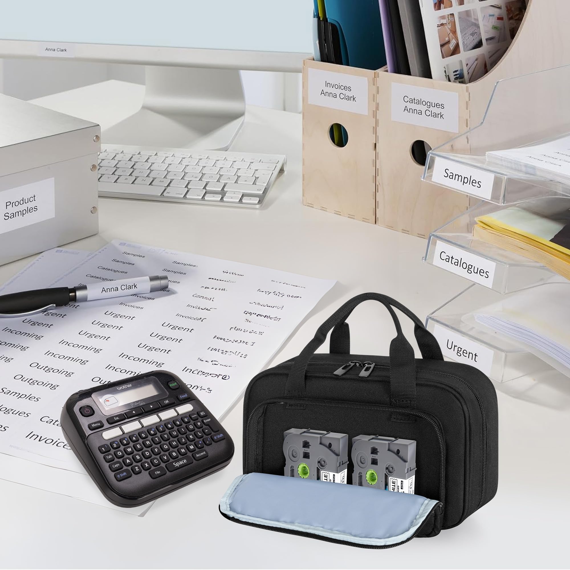 CURMIO Portable Carrying Case for Brother P-Touch PT-D220/PT-D210 Label Maker - Protective Storage Bag Organizer for Label Printer, Tapes, AC Adapter, Battery & USB Cable - Perfect for Office, Home & Travel Organization