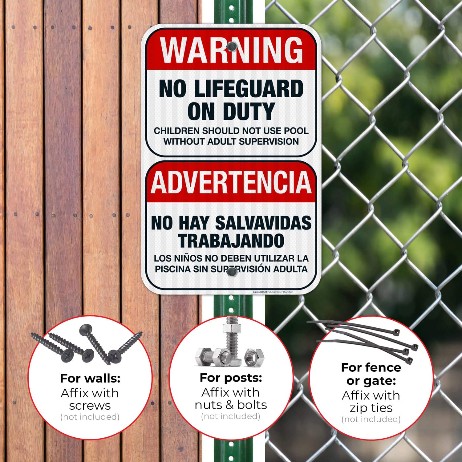 Bilingual No Lifeguard On Duty Sign - Spanish/English 12x18 Inch | 3M EGP Reflective .063 Aluminum | Fade Resistant & Easy Mounting | Indoor/Outdoor Safety Sign | Made in USA | Perfect for Pools, Beaches & Water Parks