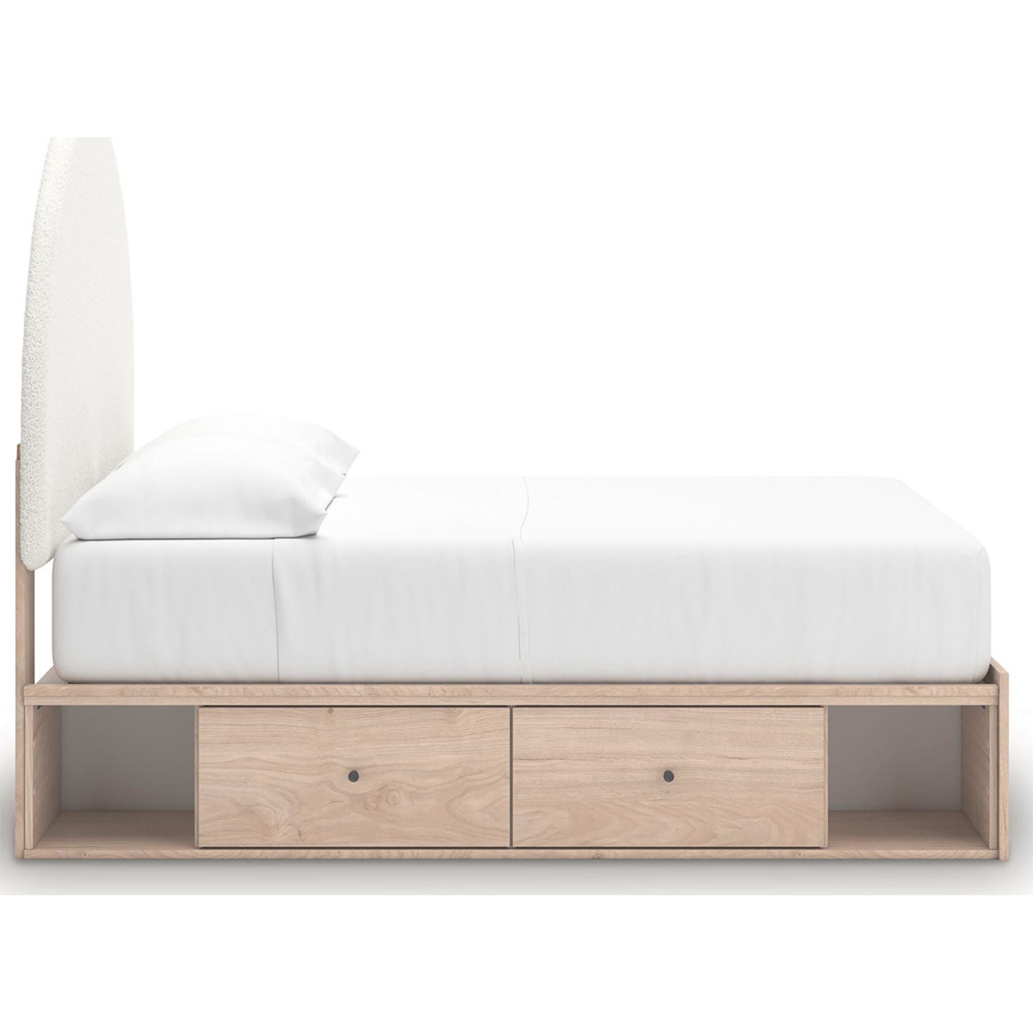 Arloster Modern Platform Bed Frame with 4 Storage Drawers - Tan & White Finish - Perfect for Small Bedrooms & Studio Apartments