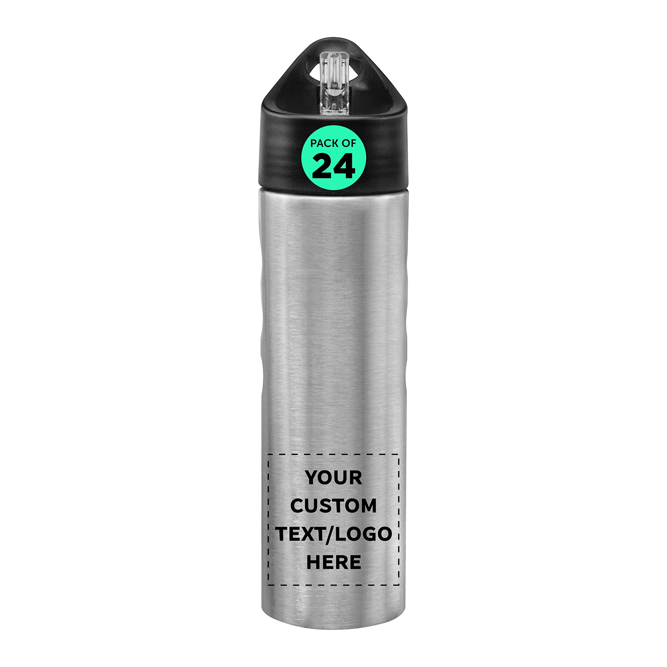 Custom Slim Stainless Steel Water Bottles 25oz (24 Pack) - Personalized Text & Logo - Reusable Gym & Sports Bottles - Bulk Pack (Silver) - Perfect for Team Events, Corporate Gifts & Fitness Enthusiasts