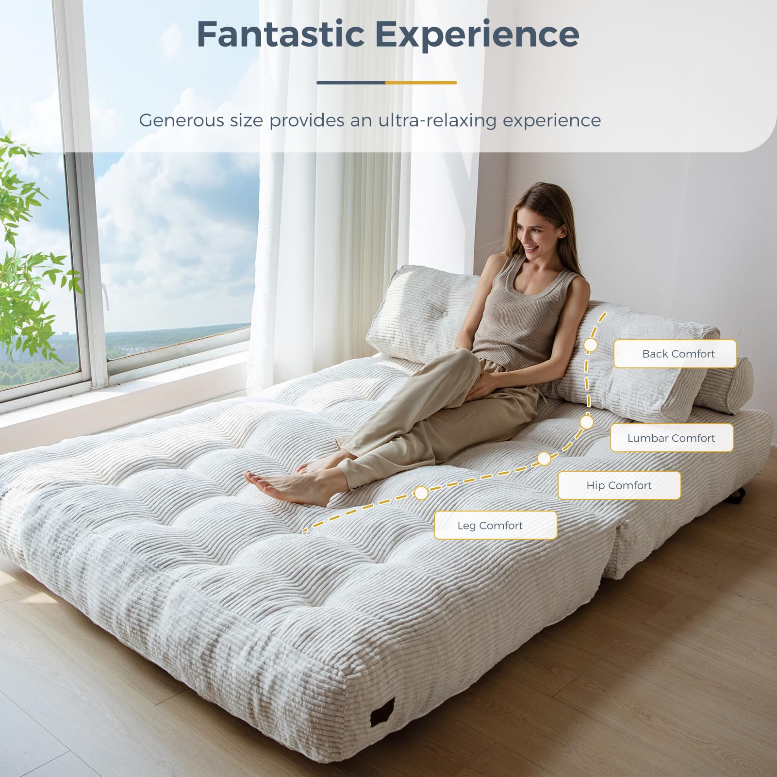 MAXYOYO Corduroy Sofa Bed - Convertible Sleeper Chair with Back Support | Comfortable for Living Room, Guest Room & Small Spaces