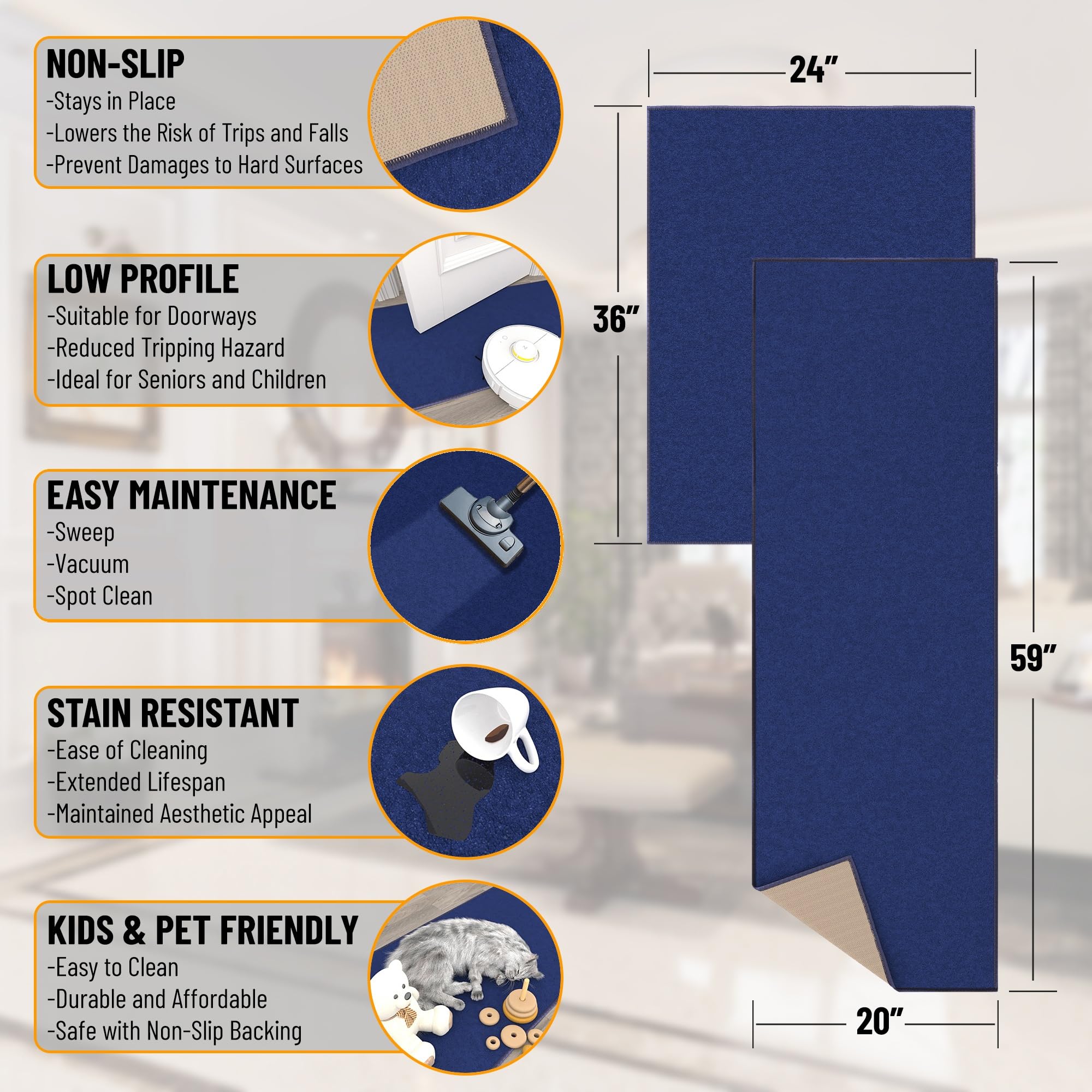 Ottomanson Non-Slip 2-Piece Kitchen Rug Set - Durable Stain-Resistant Runner (20