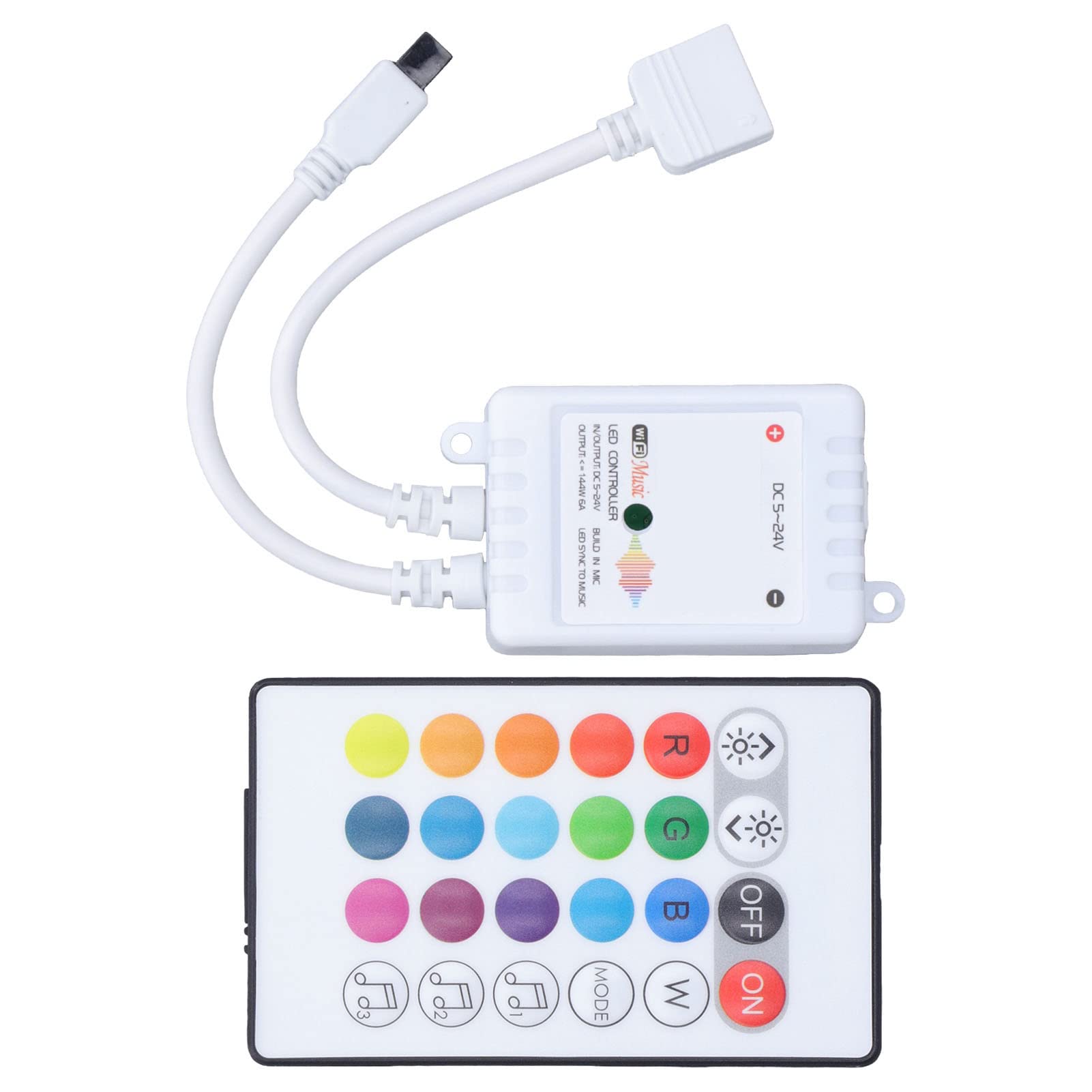 24-Key WiFi RGB LED Music Sync Controller with External Labels - 4-Channel Constant Voltage LED Light Strip Remote for Home Decor, Stage Lighting & DIY Projects