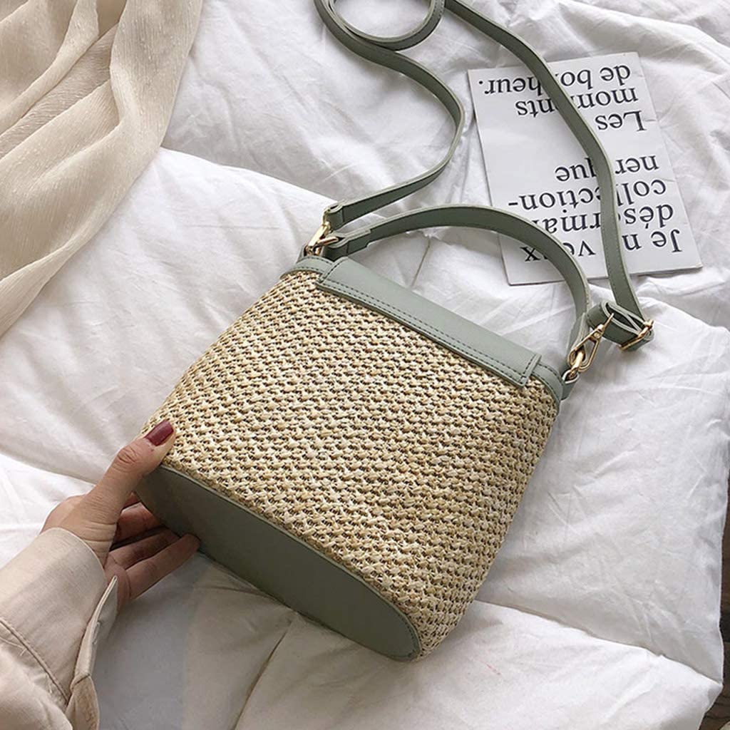 Stylish Hand-Woven Straw Beach Bag for Women - Fashionable Summer Shoulder Tote & Crossbody Bucket Bag (White) | Perfect for Pool Parties, Vacations & Beach Outings