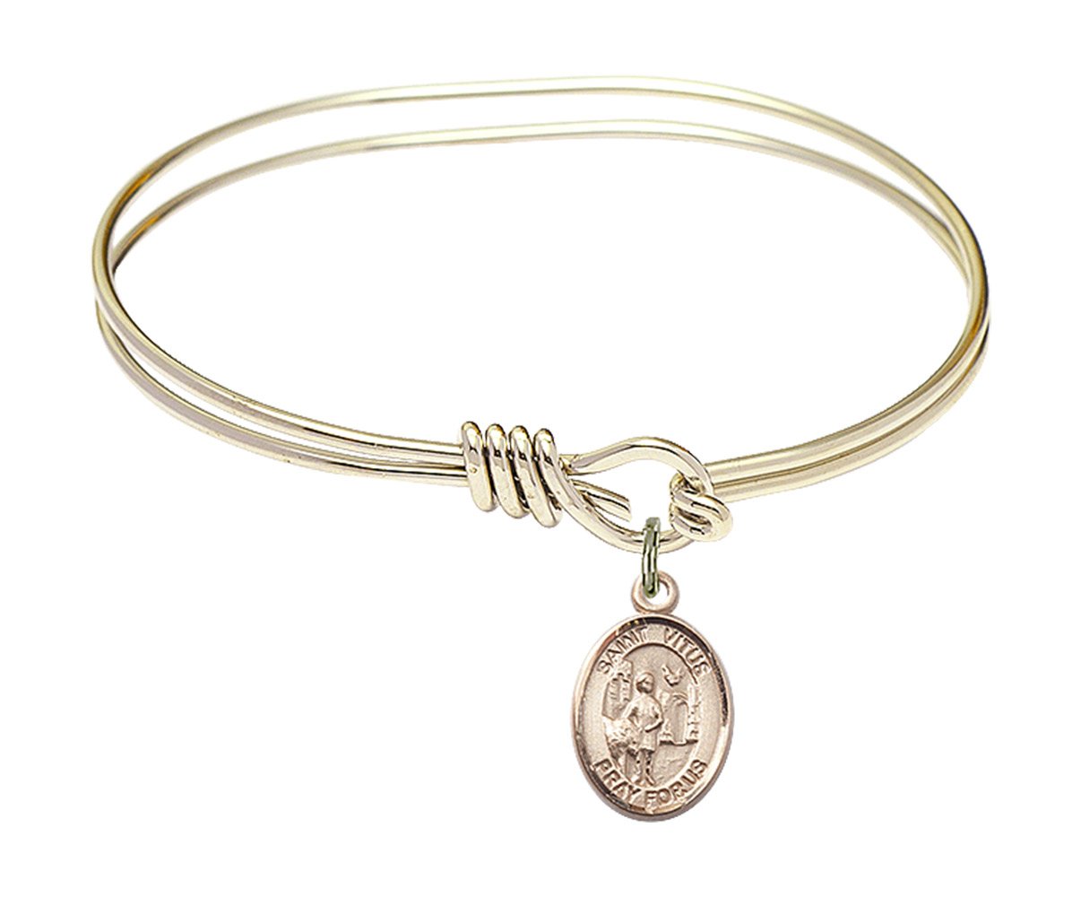F A Dumont 5 3/4 Inch Oval Eye Hook Bangle Bracelet with St. Vitus Charm - Elegant Jewelry for Women, Perfect for Parties, Weddings & Everyday Wear