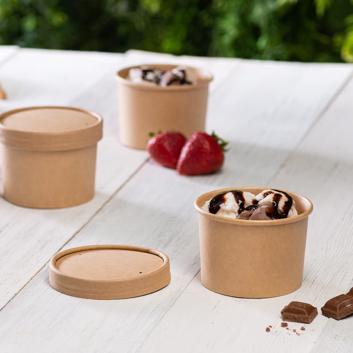 250-Pack 12 oz Kraft Paper Food Containers with Vented Lids - Disposable Soup Bowls & Ice Cream Cups for Takeout, Catering, and Parties | Eco-Friendly To-Go Containers for Hot & Cold Foods