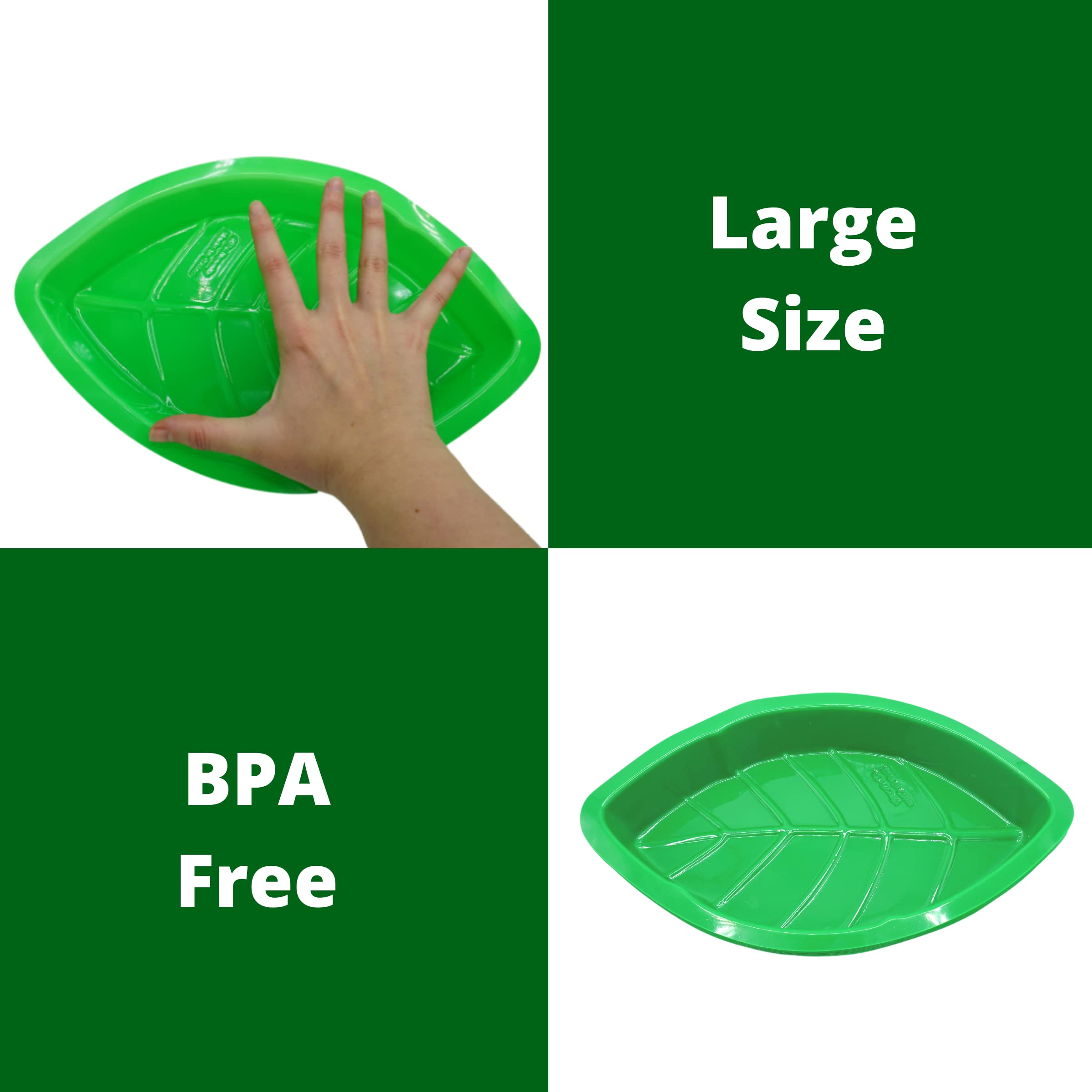 12-Pack Plastic Palm Leaf Party Serving Trays - Durable Luau & Jungle Safari Buffet Plates for Candy, Snacks, Food - Perfect for Hawaiian Themed Parties, Dinosaur Decorations & Table Centerpieces - Ideal for Birthday, Wedding & Holiday Events