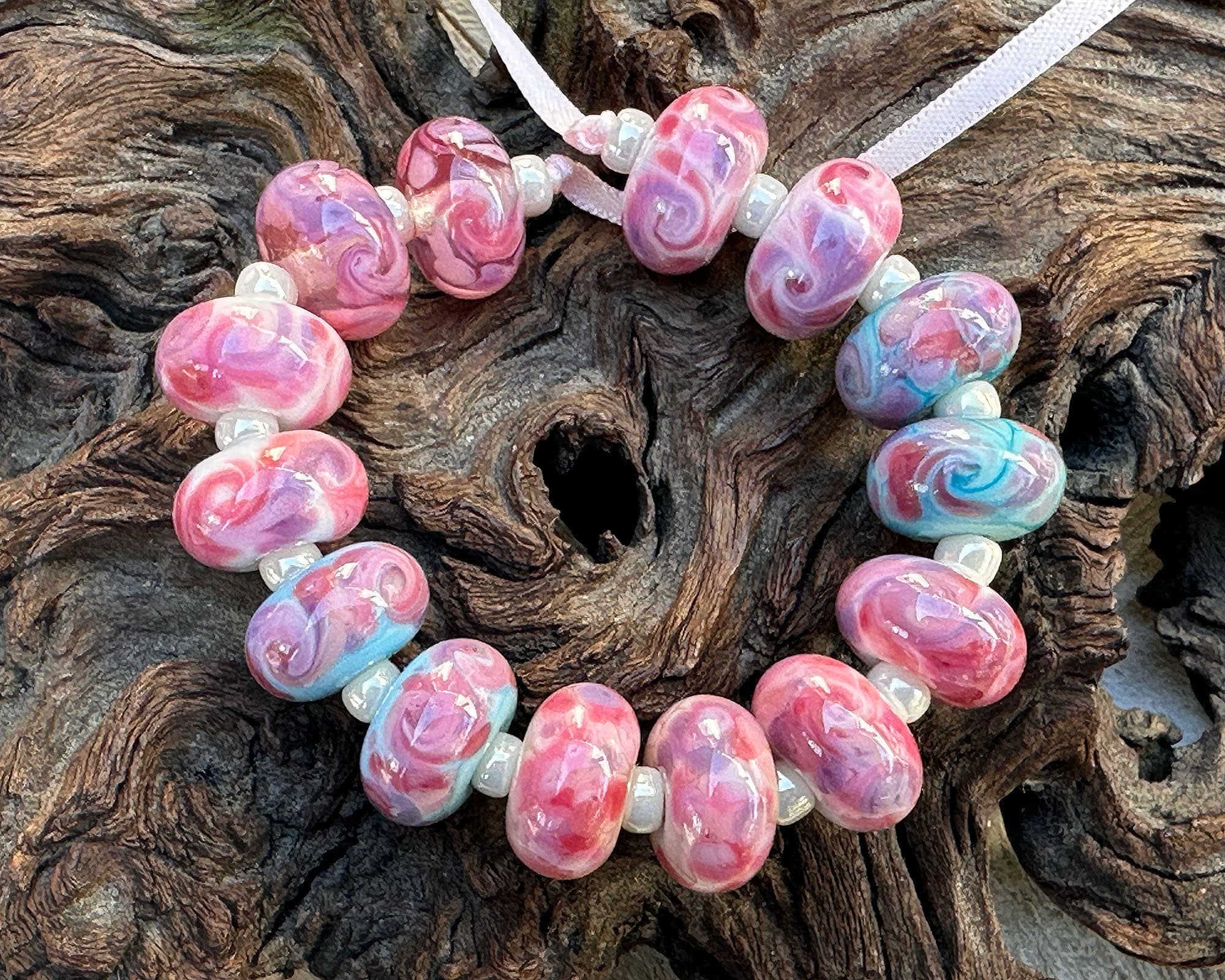 14pcs Pink Mosaic Twist Lampwork Glass Beads for Jewelry Making - DIY Bracelets, Necklaces, Earrings - Perfect for Crafting, Gifts & Boho Style Accessories