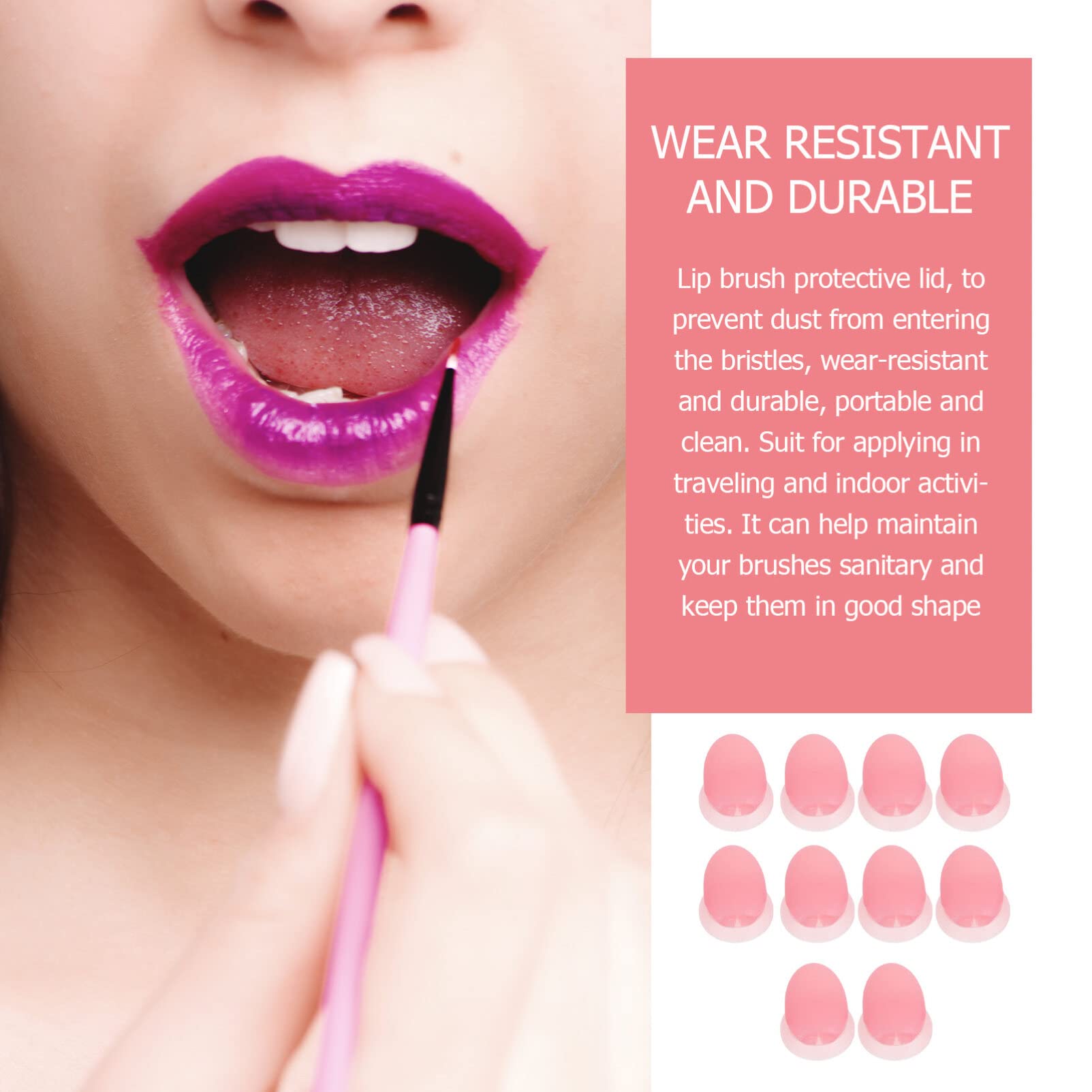 10pcs Silicone Lip Brush Set with Anti-Lost Covers - Lip Makeup Brush Caps & Travel Scrub Brushes for Lipstick Application & Exfoliation - Perfect for Travel, Home & Professional Makeup Kits