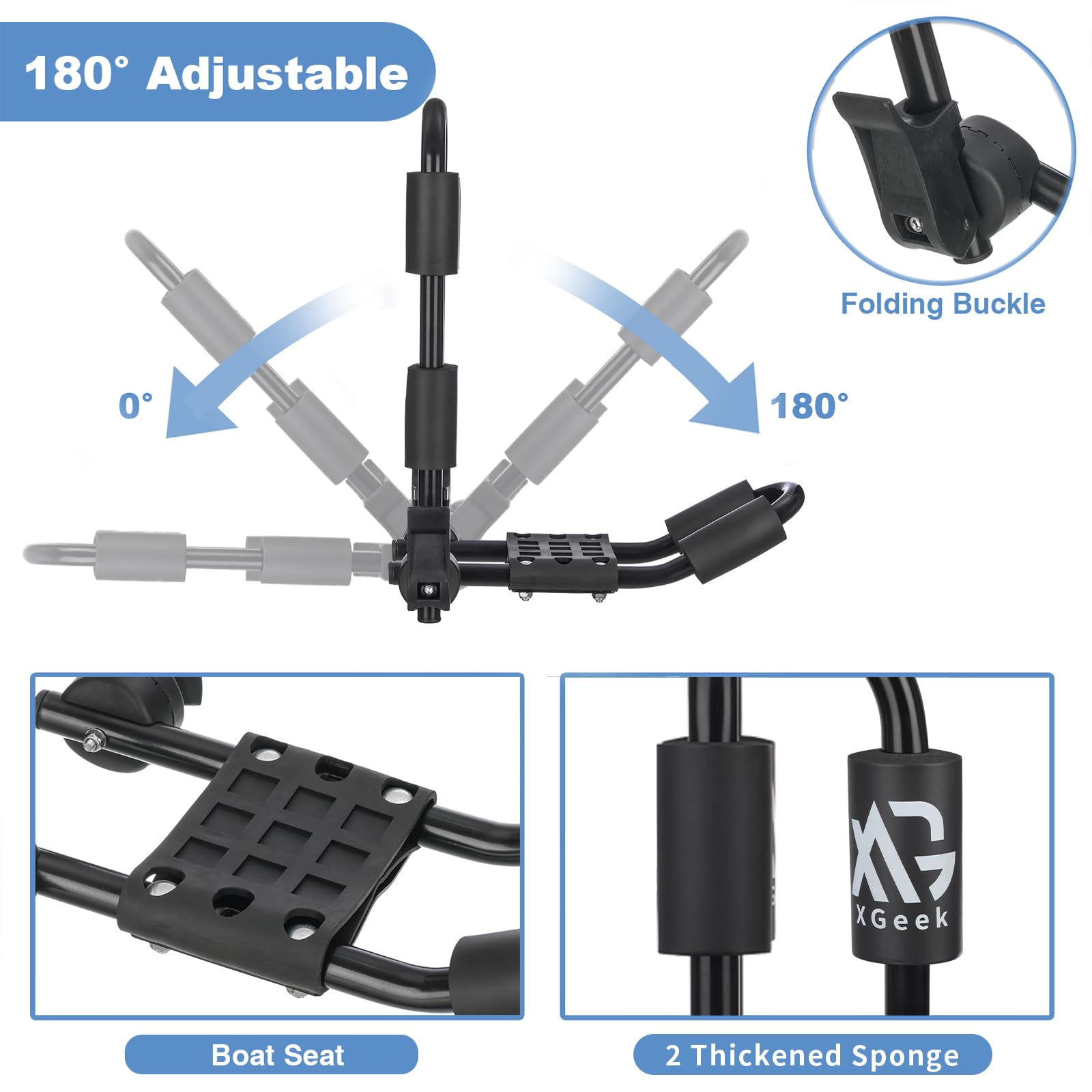 XGeek J-Style Kayak Roof Rack - Universal SUV/Car/Truck Mount for Kayaks, Surfboards, Canoes & Ski Boards | Foldable & Durable Water Sports Rack for Easy Transport & Outdoor Adventures