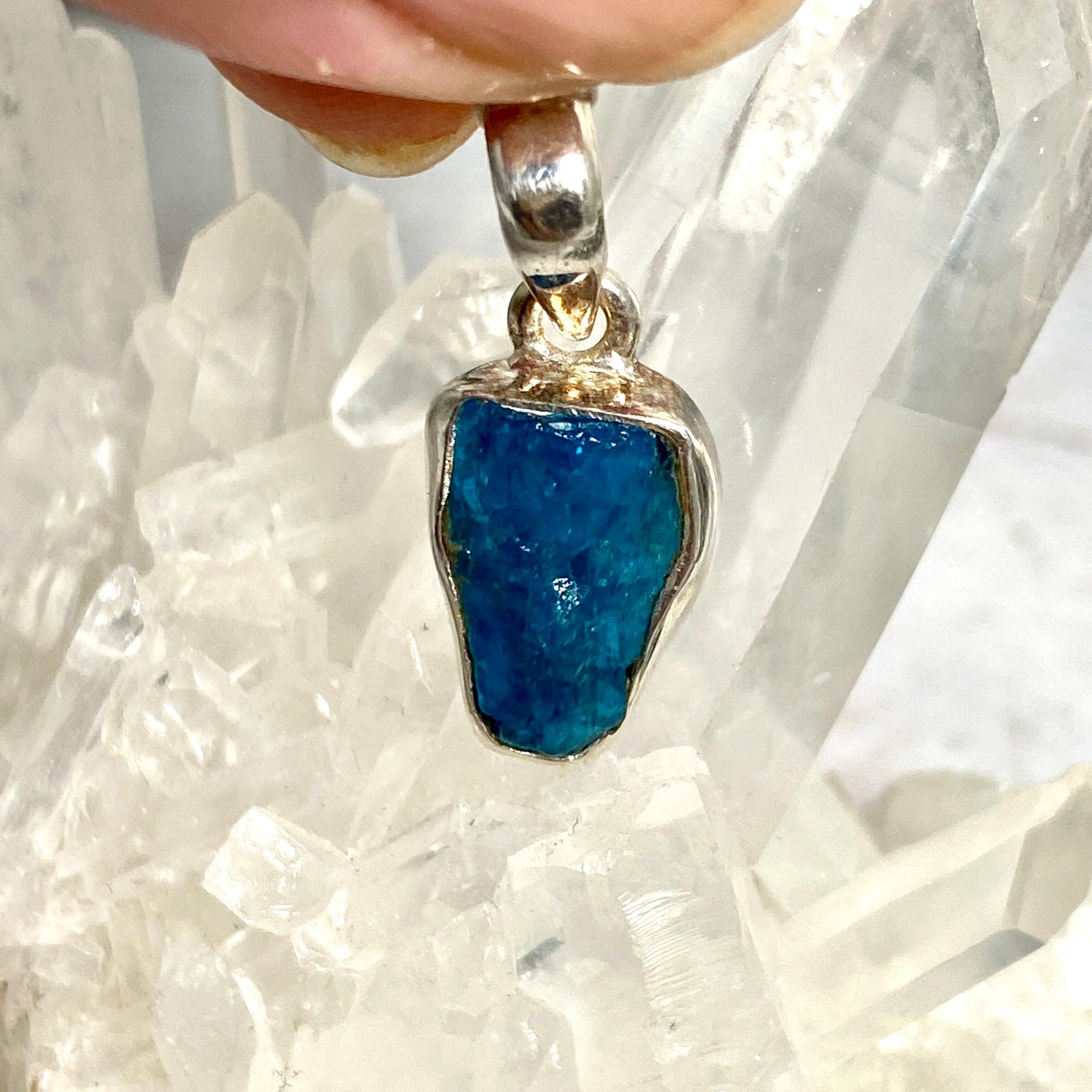 Natural Blue Apatite Raw Stone Pendant Necklace - Healing Crystal Jewelry for Meditation, Energy Work & Spiritual Healing