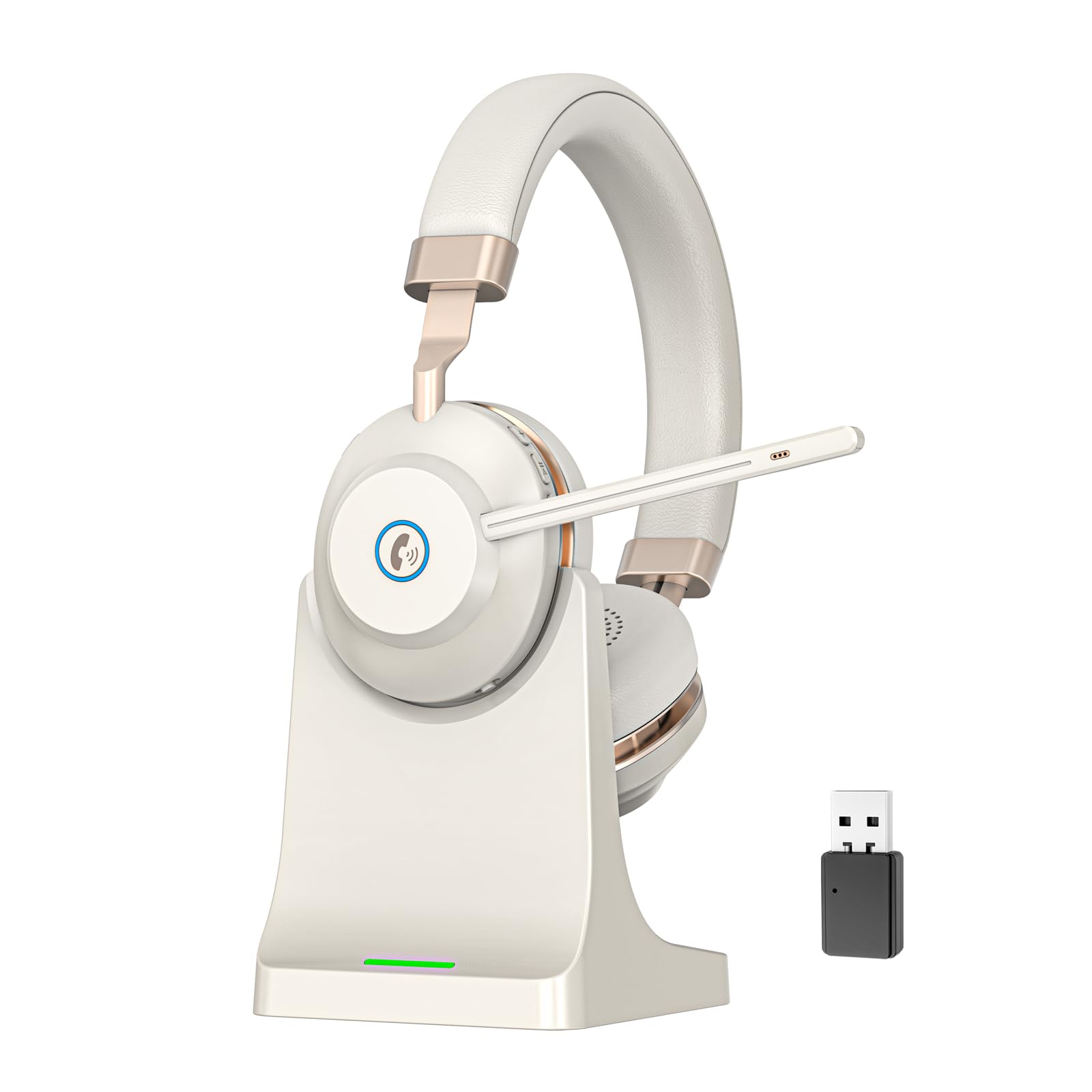 Wireless Bluetooth Headset with Microphone - Noise Canceling Headphones for Office, Call Center & Teams Meetings | USB Dongle & Charging Base | 45Hrs Battery Life | Perfect for Remote Work, Video Calls & Customer Service