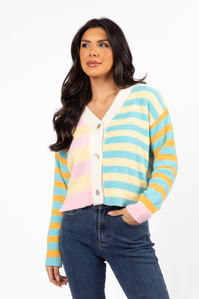 Soft Fuzzy Cardigan for Women - Cozy Yellow, Blue & Pink Sweater | Perfect for Fall & Winter Outfits | Lounge & Casual Wear