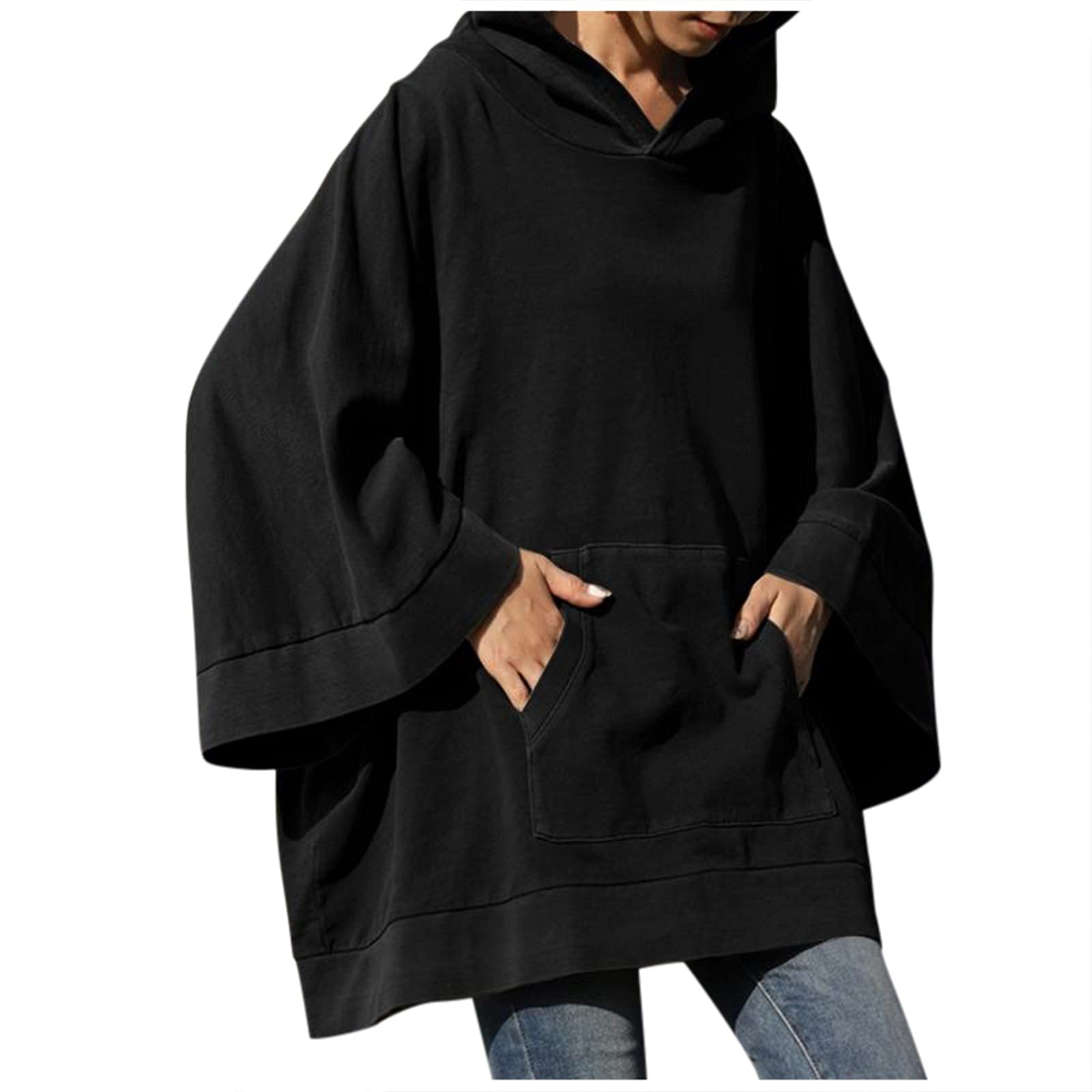 Women's Plus Size Long Sleeve Casual Hooded Sweatshirt with Pocket - Loose Fit Solid Color Top for Everyday Wear | Perfect for Lounge, Gym & Outdoor Activities