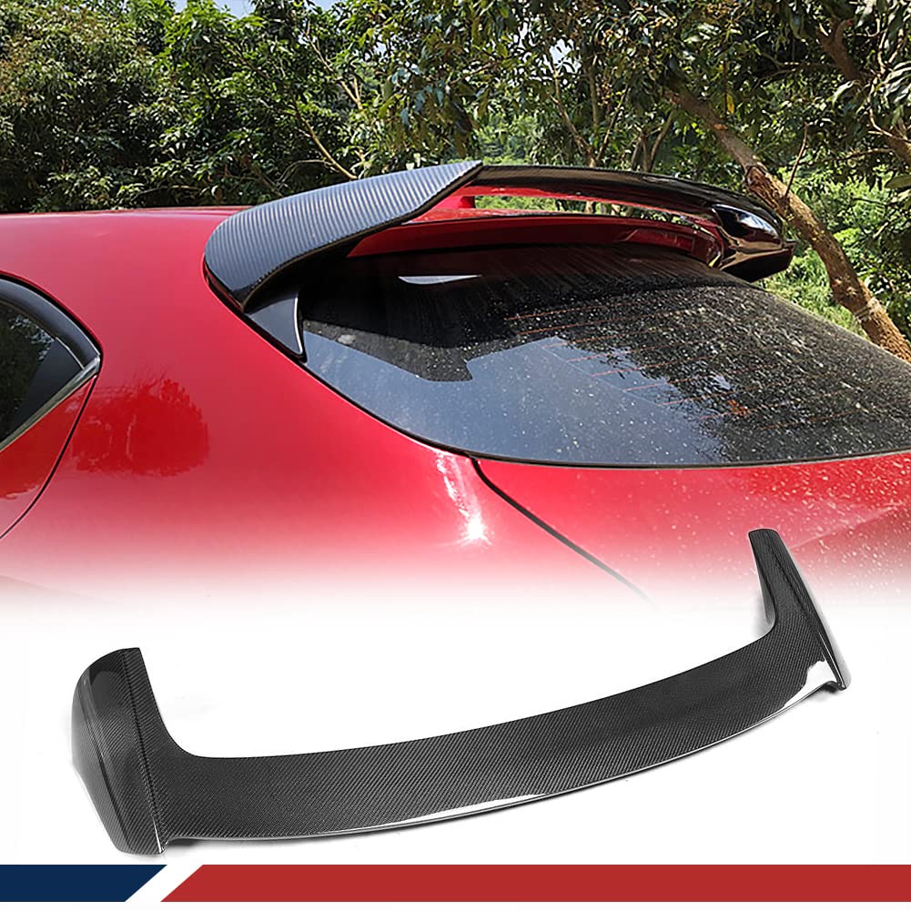 Carbon Fiber Roof Spoiler for Mazda 3 Axela Hatchback 4-Door 2014-2018 - High Gloss Rear Trunk Spoiler - Aerodynamic Window Lip - Factory Direct - Perfect for Street Racing & Car Shows