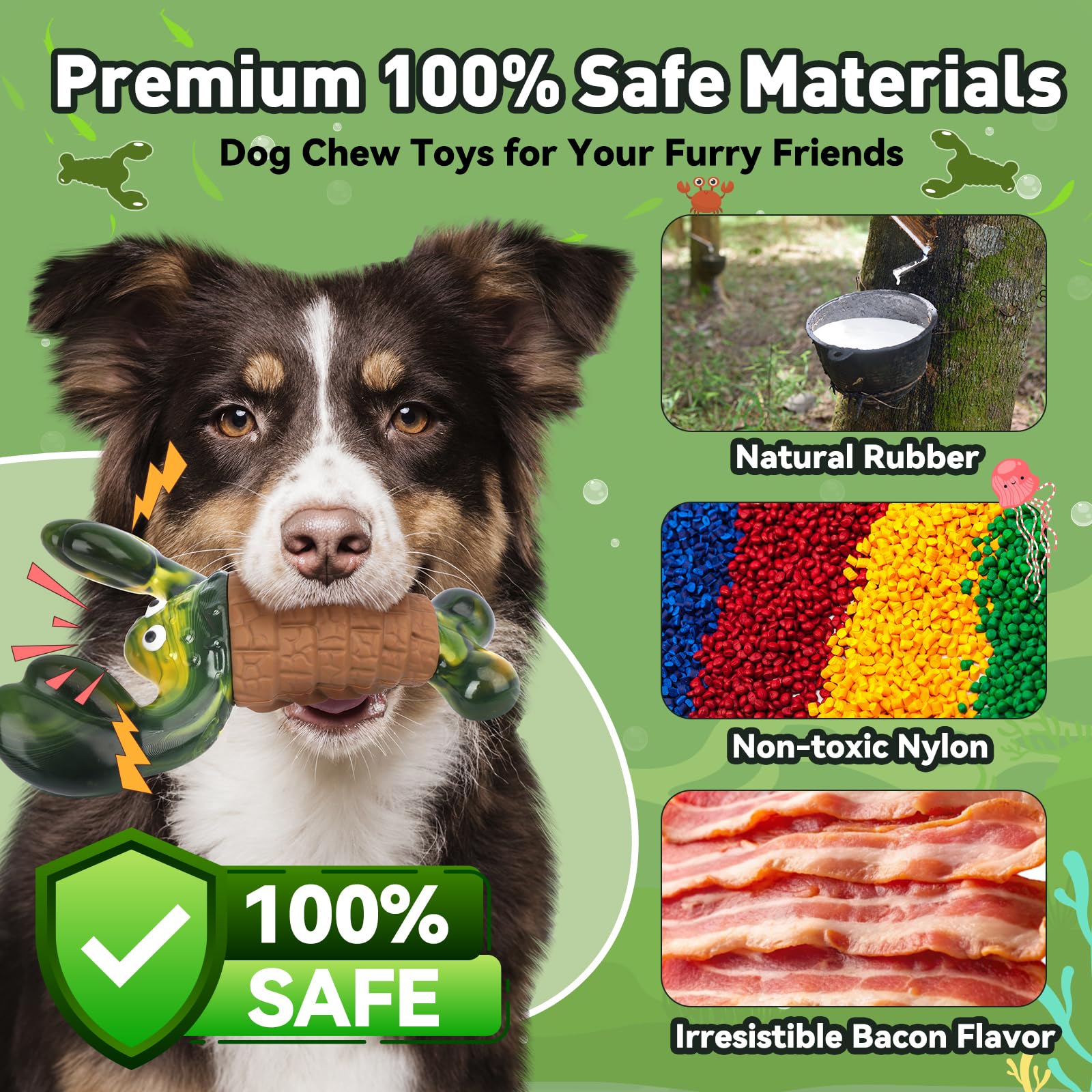 Durable Squeaky Dog Toys for Aggressive Chewers - Tough Chew Toys for Medium & Large Dogs - Interactive Indestructible Dog Toys to Keep Pets Busy - Perfect for Playtime & Training (Green)