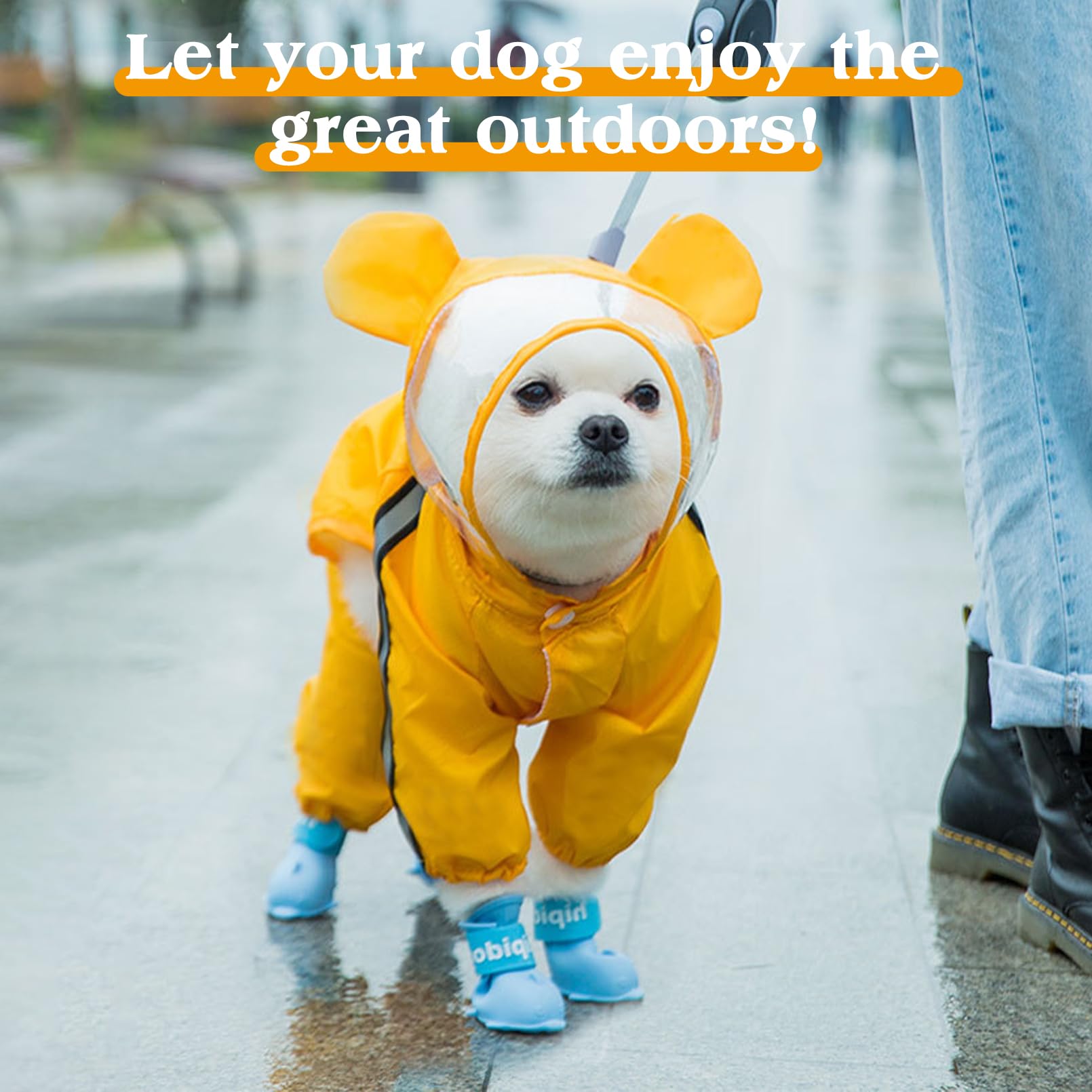 Waterproof Dog Raincoat - Adjustable 4-Legged Dog Rain Jacket with Hood & Leash Hole | Reflective Lightweight Outdoor Rain Poncho for Small & Medium Dogs | Perfect for Walking, Hiking & Rainy Day Adventures (Yellow, X-Large)