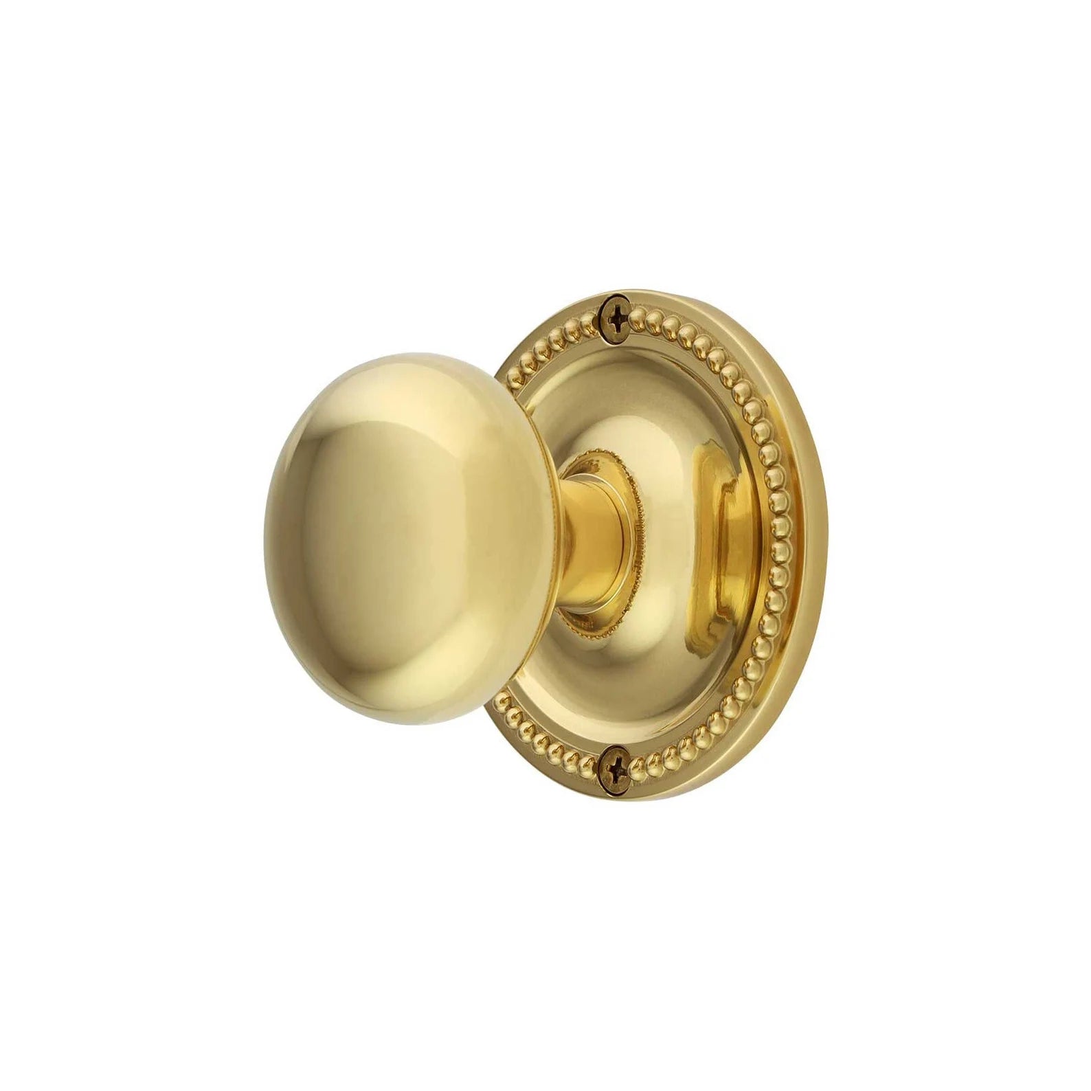 Vintage Unlacquered Solid Brass Round Door Knob with Beaded Rosette - Classic Interior Door Hardware for Bedroom, Bathroom & Closet Doors (Set of 2)