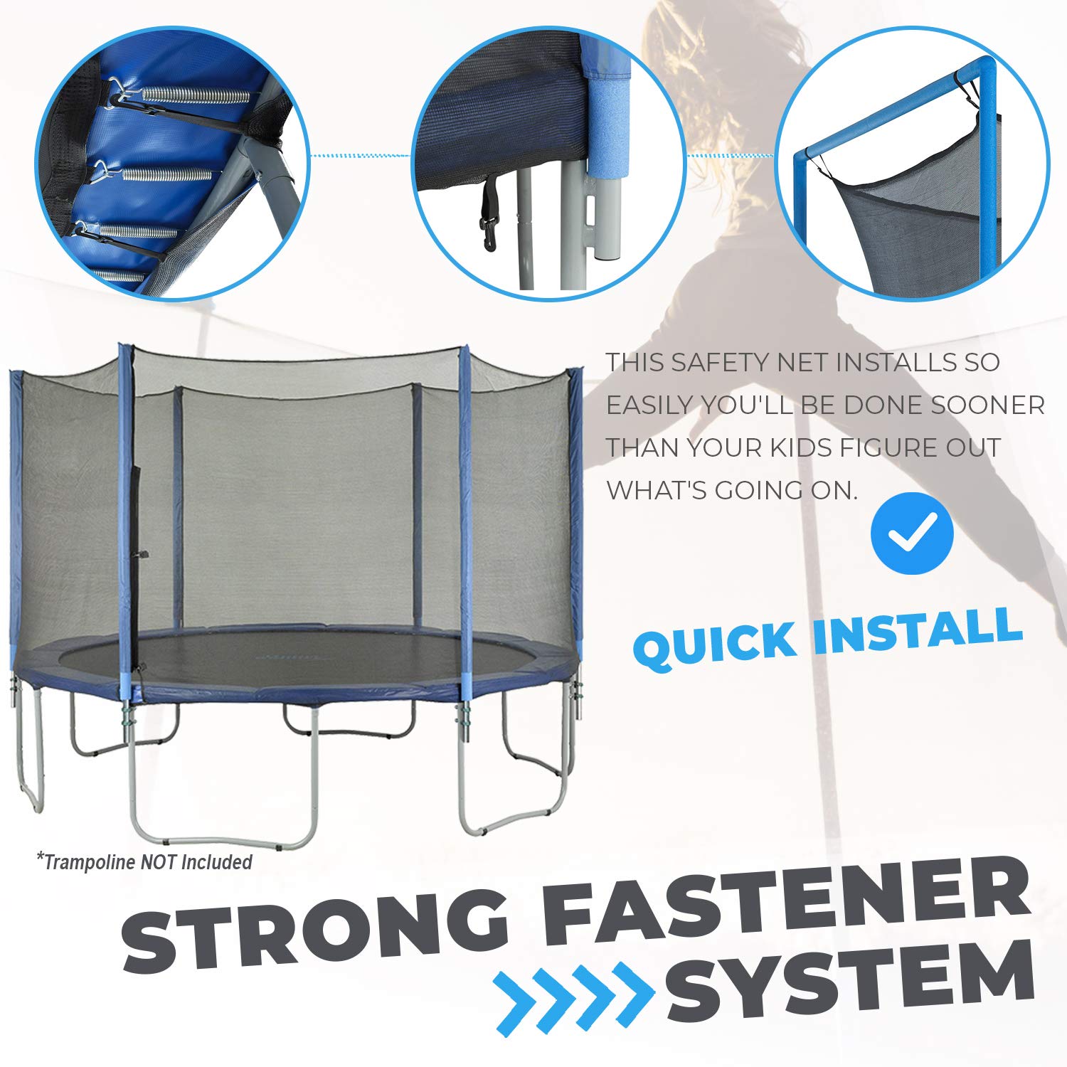 Trampoline Safety Net Enclosure Replacement Set - Universal Fit for Most Brands | Includes Durable Net, Steel Poles & Hardware | Perfect for Backyard Jumping, Kids Play & Outdoor Exercise