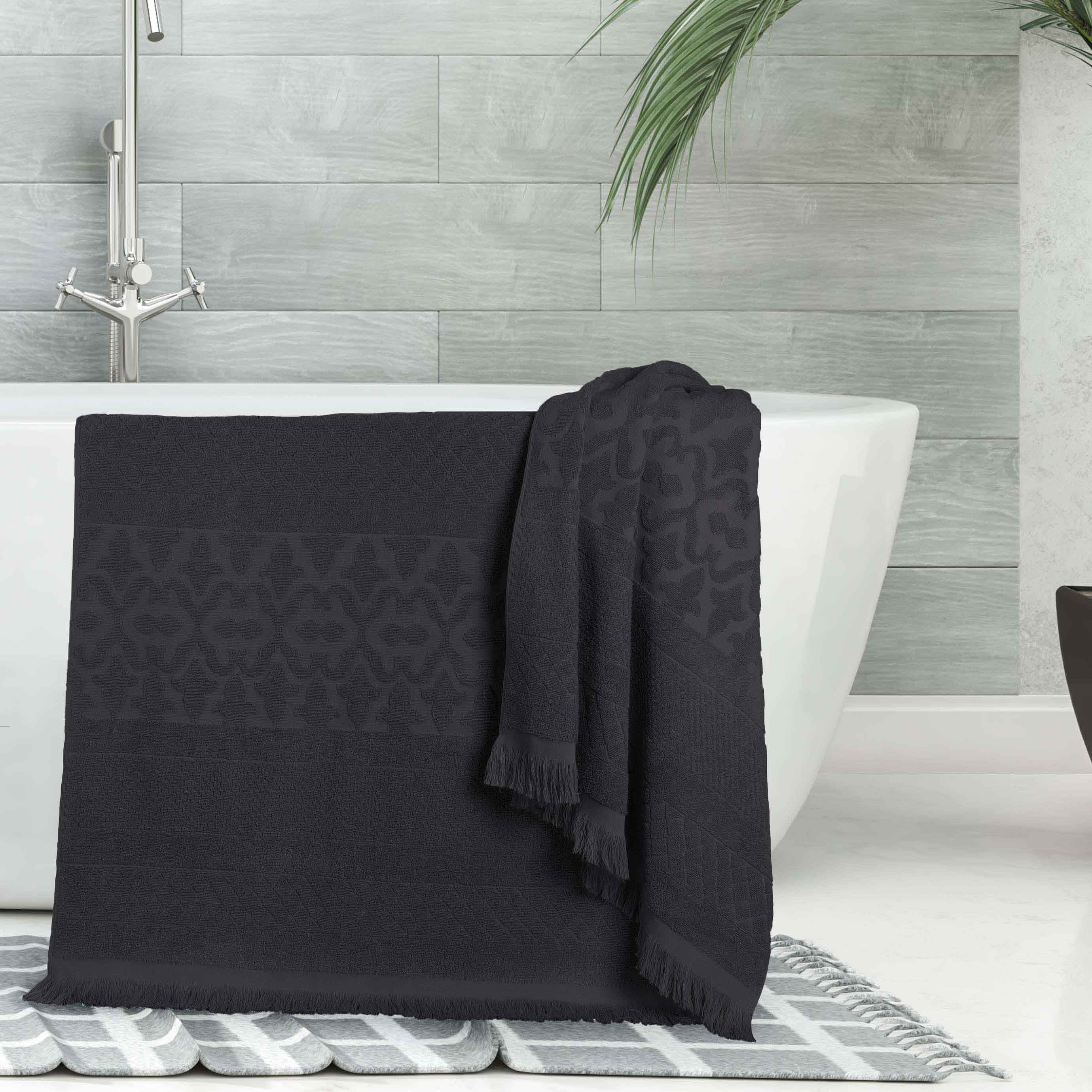 Premium Rolla Cotton Geometric Jacquard Plush Absorbent Bath Sheet Set of 2 - Ultra Soft Luxury Towels for Spa, Hotel & Home Bathroom Use