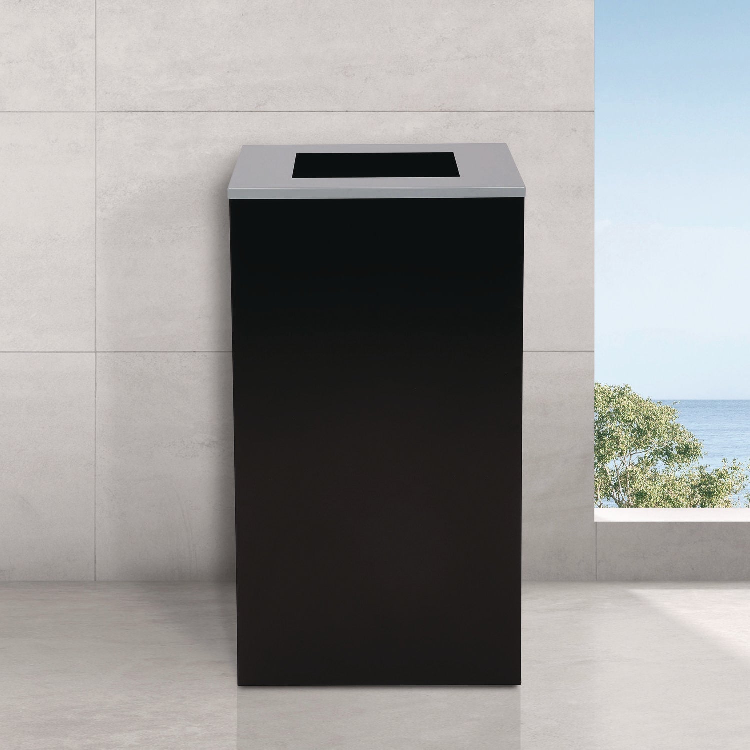 Alpine Industries 29 Gallon Steel Trash Can & Recycling Bin with Square Lid - Heavy Duty Black Garbage Can for Kitchen, Office, Garage Waste Disposal
