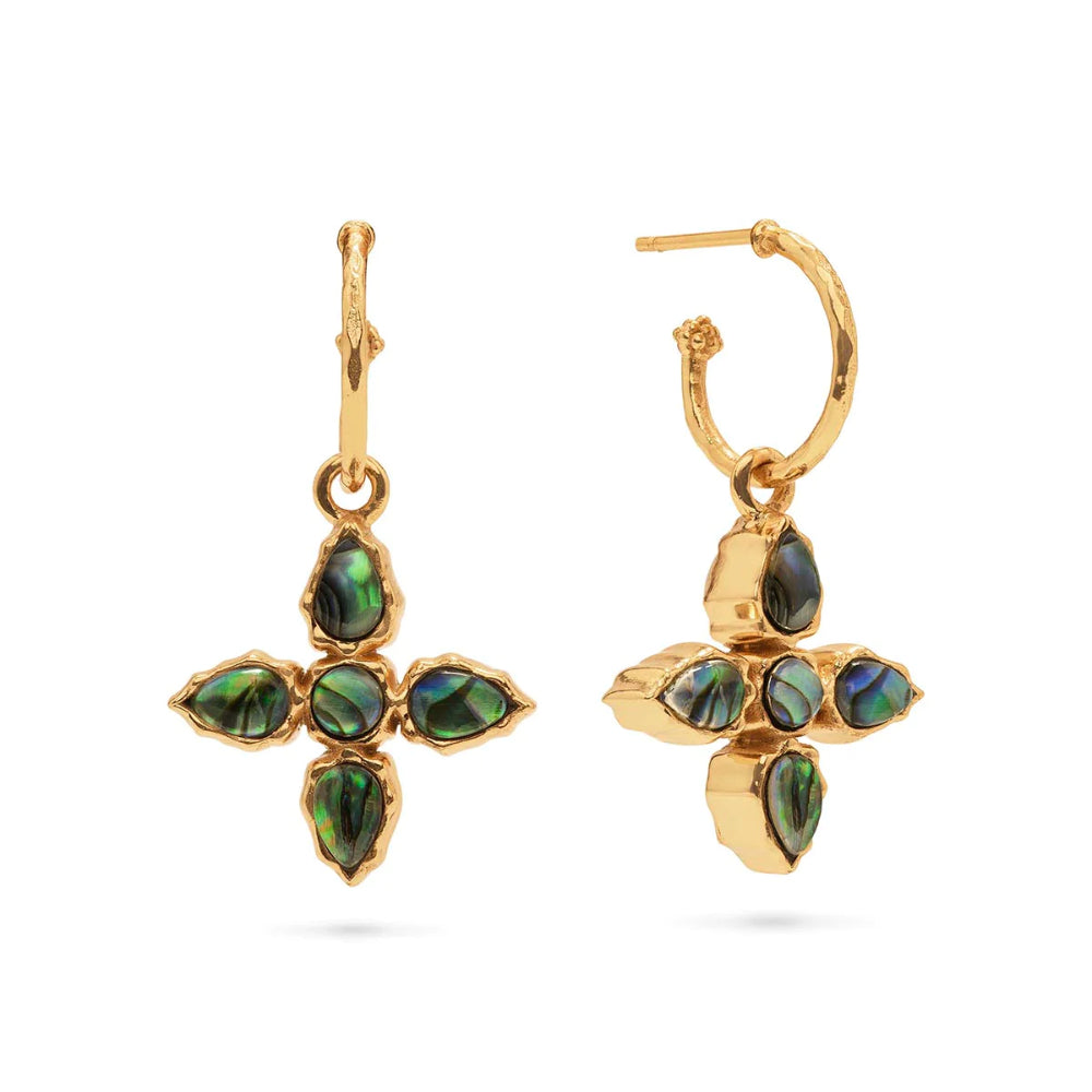 Capucine De Wulf Aurora Hoop Earrings with Reversible Abalone & Mother of Pearl Charm - Elegant Dangle Earrings for Women, Perfect for Parties, Weddings & Everyday Wear