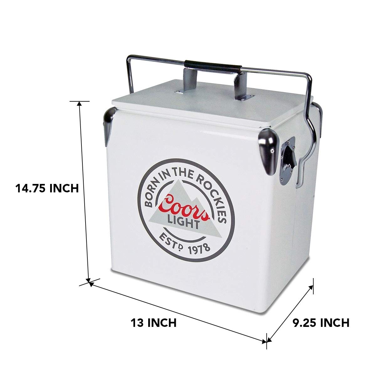 Coors Light Retro Ice Chest Cooler 13L (14 qt) - 18 Can Capacity, White & Silver Vintage Style Cooler with Bottle Opener | Perfect for Camping, Beach, Picnics, RV Trips, BBQs, Tailgating & Fishing Parties