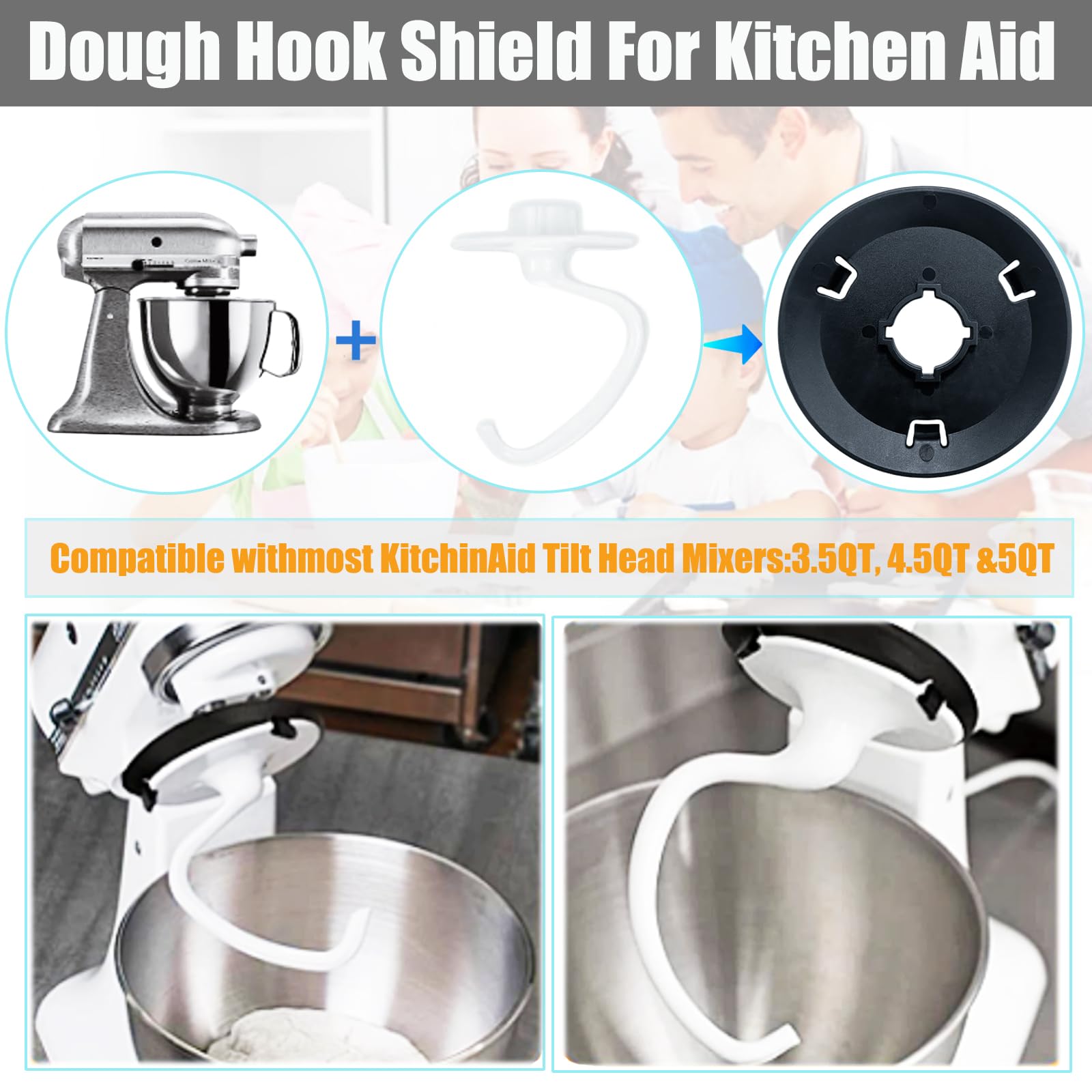 KitchenAid Stand Mixer Dough Hook Shield - Compatible with C-Type Dough Hooks | Dough Mixing Accessory for Baking Bread, Pizza & Pastry Dough