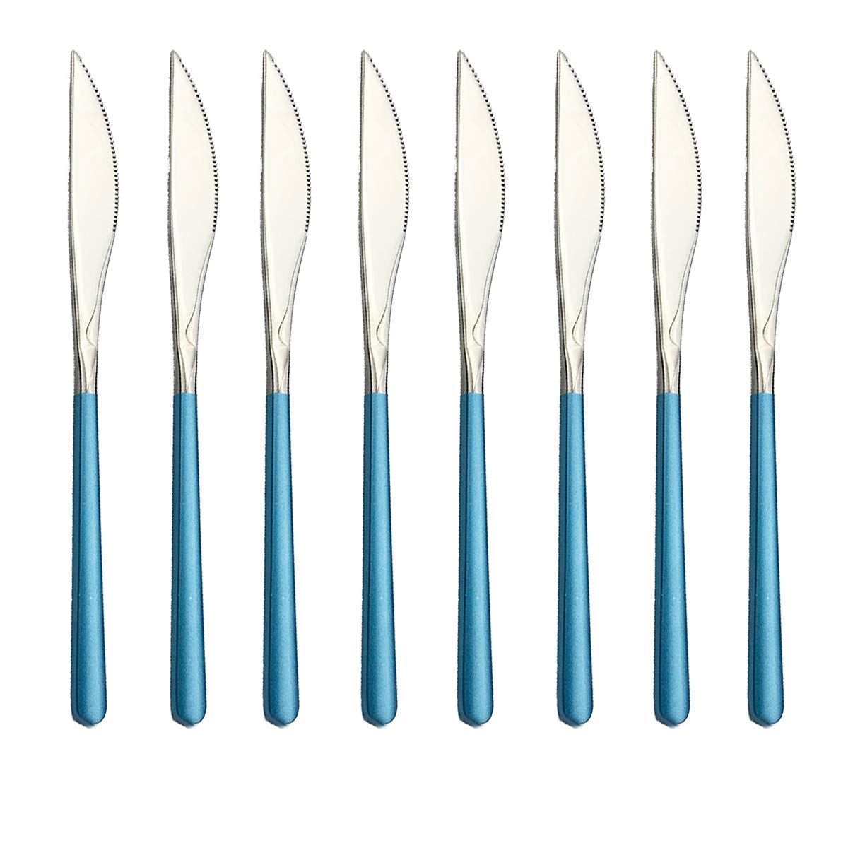 Premium 8-Piece Stainless Steel Steak Knife Set - 8.6 Inch Sharp Kitchen Knives with Ergonomic Blue Handle for Steak, Meat Cutting & Fine Dining | Dishwasher Safe & Rust Resistant