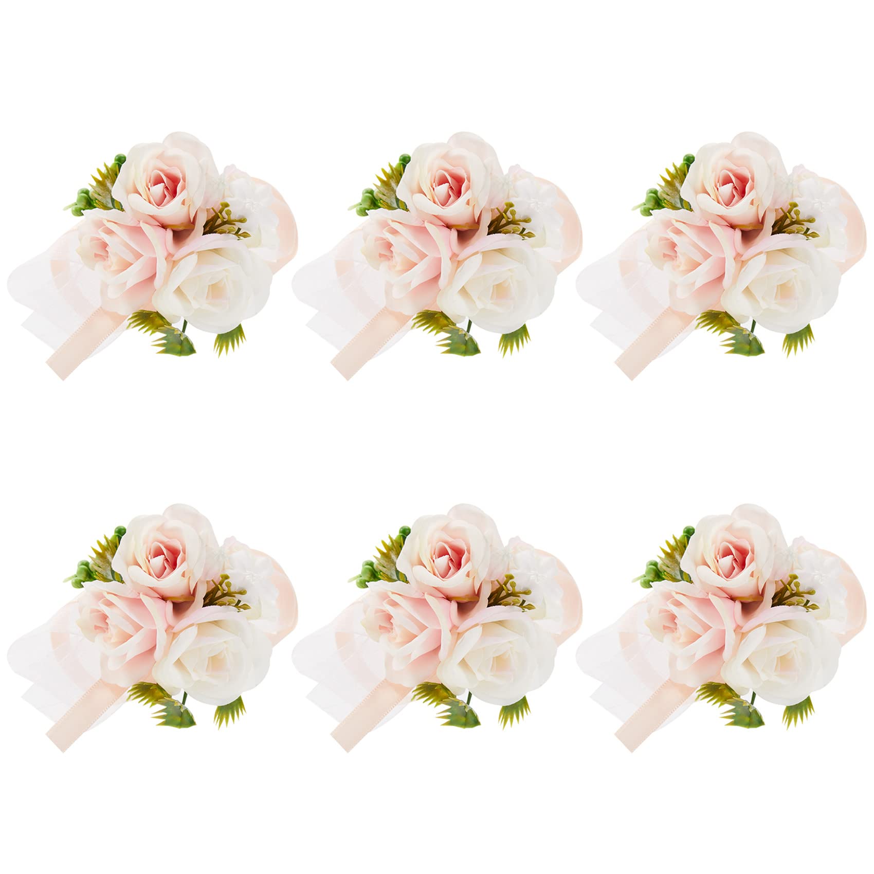 Meldel Pink Rose Wrist Corsage - Pack of 6 for Prom, Wedding, Bridal & Homecoming - Elegant Hand Flower Decor for Girls - Perfect for Parties, Dances & Special Occasions